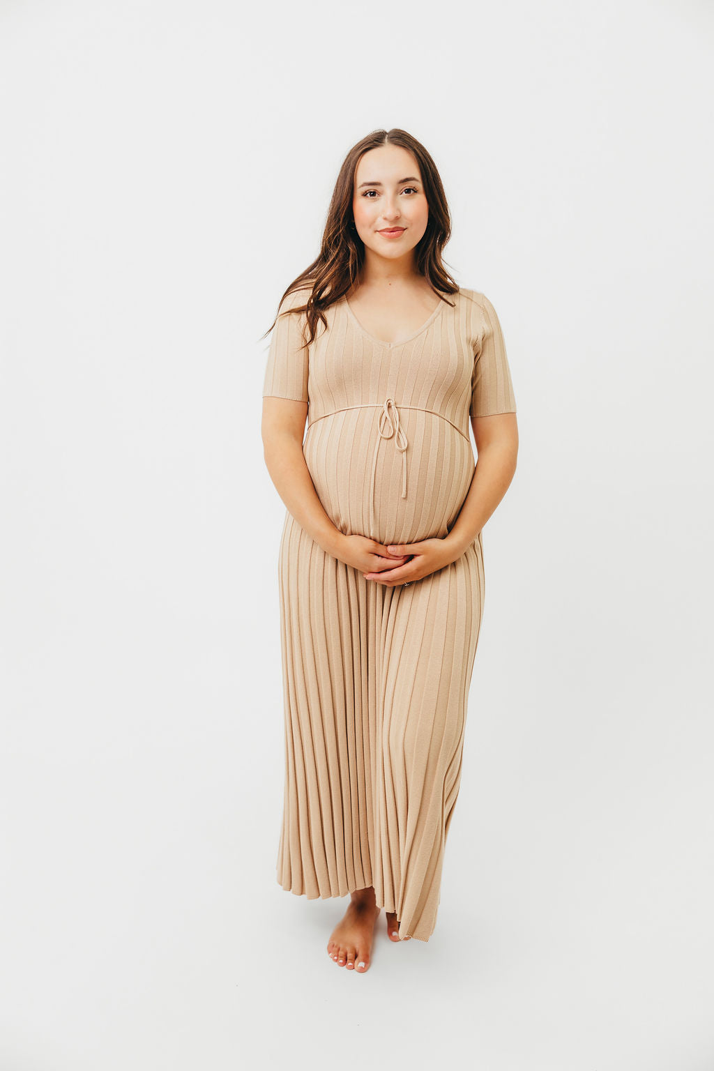 Oakley Ribbed Maxi Dress in Taupe - Bump Friendly Maternity Dress for Women, Comfortable Stretchy Pregnancy Dress for Everyday Wear, Perfect for Baby Showers, Maternity Photos & Casual Outings