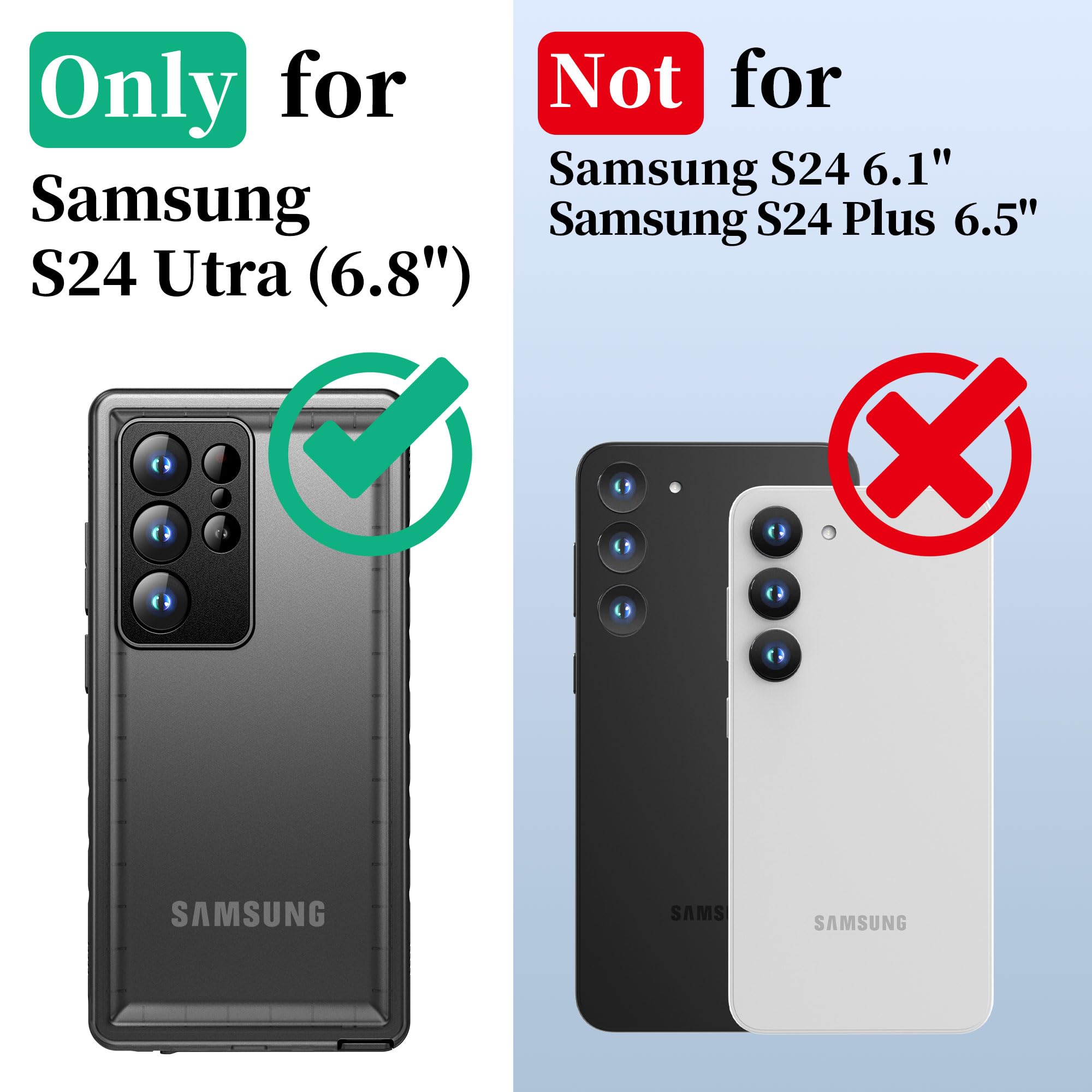 Samsung Galaxy S24 Ultra Waterproof Case - 360° Heavy Duty Shockproof Full Body Protection with Screen & Camera Protector | IP68 Dustproof Slim Design for Outdoor, Travel & Extreme Sports