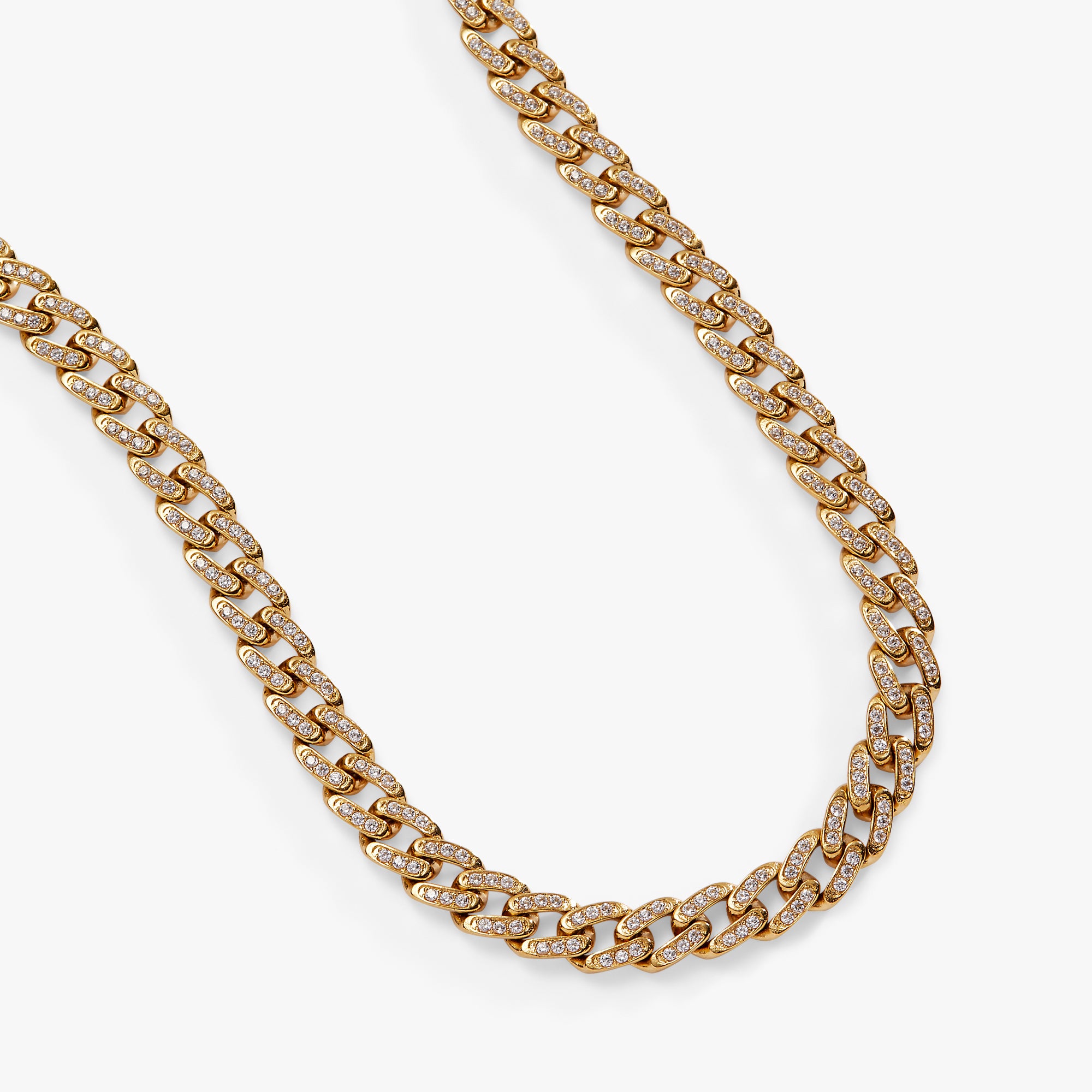 Sparkling Crystal Pave Curb Chain Necklace for Women - Elegant Layered Gold Plated Jewelry for Party, Wedding & Everyday Wear
