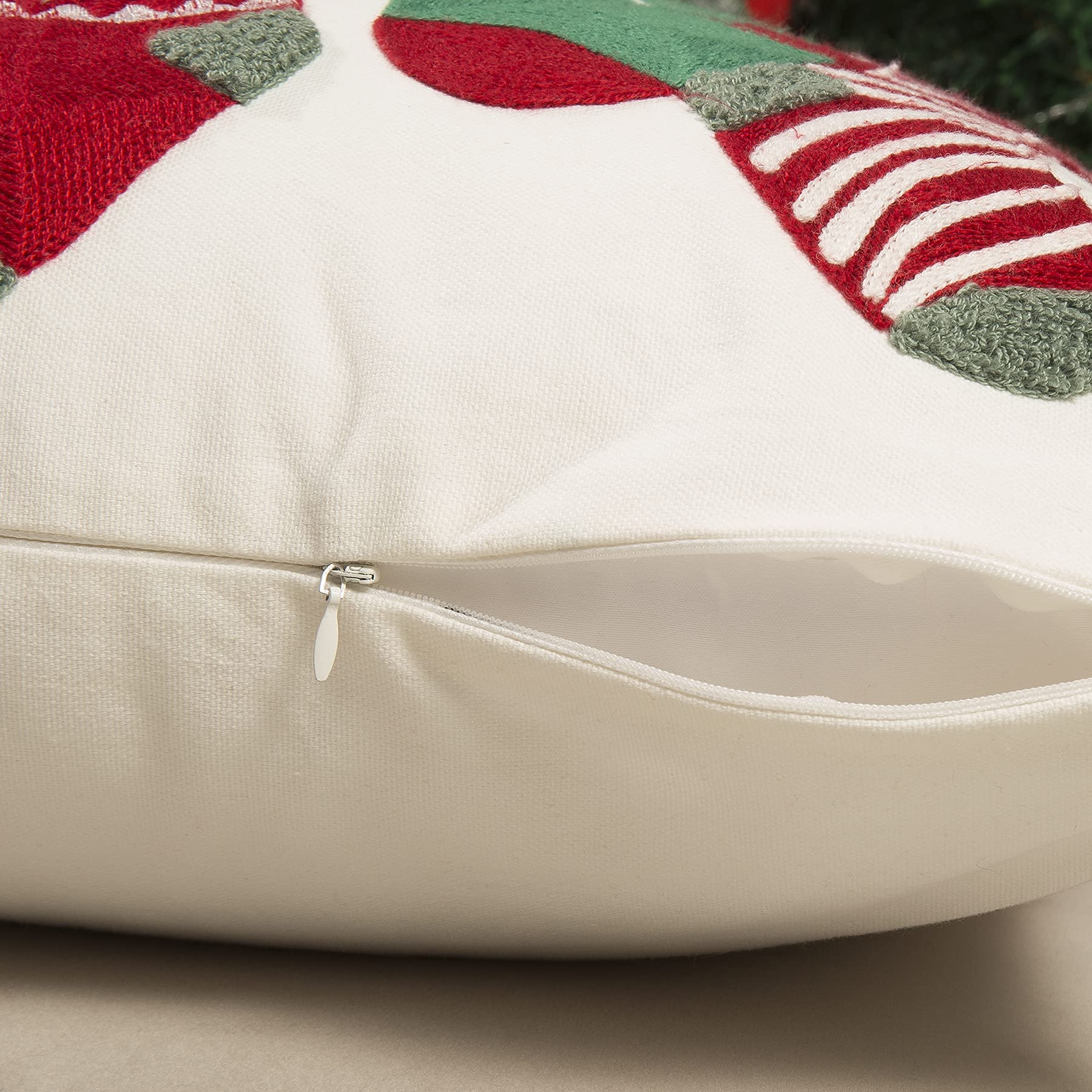 Festive Christmas Pillow Cover Set of 2 - 18x18 Inch Embroidered Cotton Linen Holiday Cushion Covers for Sofa, Living Room - Perfect for Xmas Decor, Winter Home Accents & Cozy Seasonal Styling