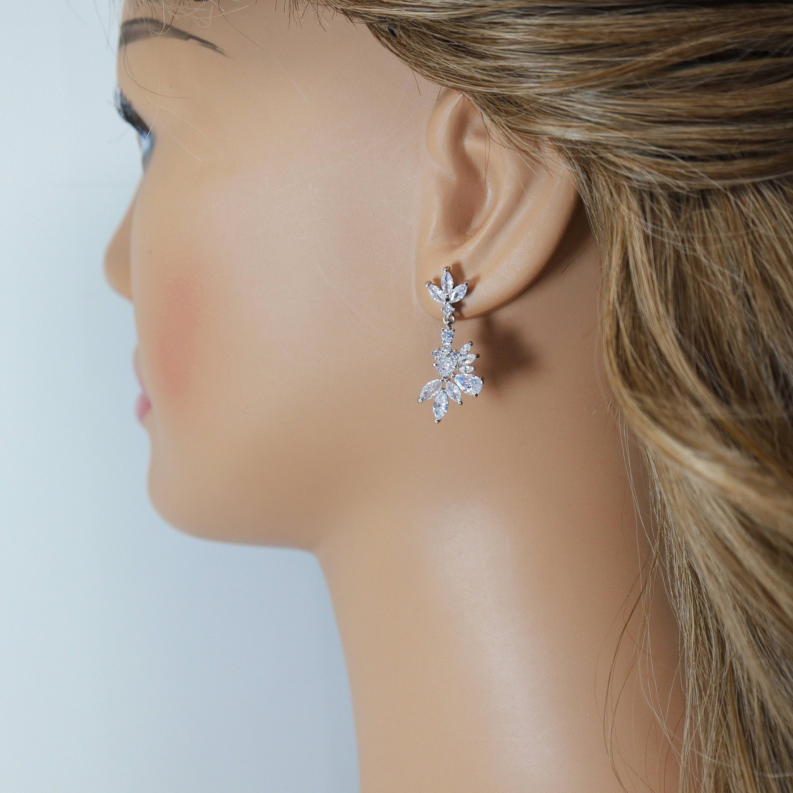 Swarovski Crystal Lotus Leaf Dainty Earrings for Women - Elegant Bridal Jewelry, Wedding Earrings, Crystal Statement Earrings with CZ Stones - Perfect for Weddings, Parties & Special Occasions