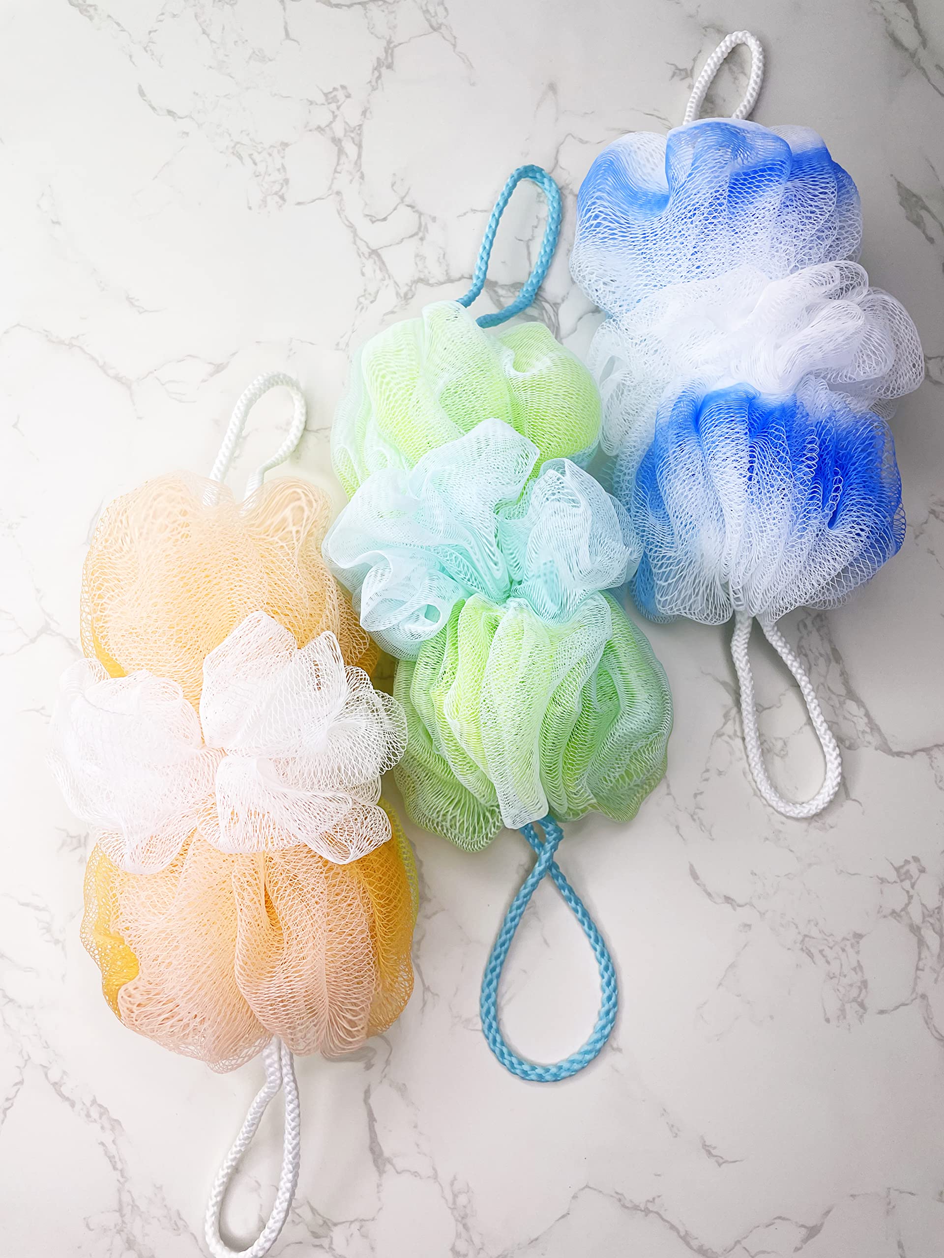 Exfoliating Loofah Sponge Shower Puff - 3 Pack Natural Body Scrubber for Men & Women | Gentle Skin Cleansing & Back Scrub for Daily Shower & Spa Use