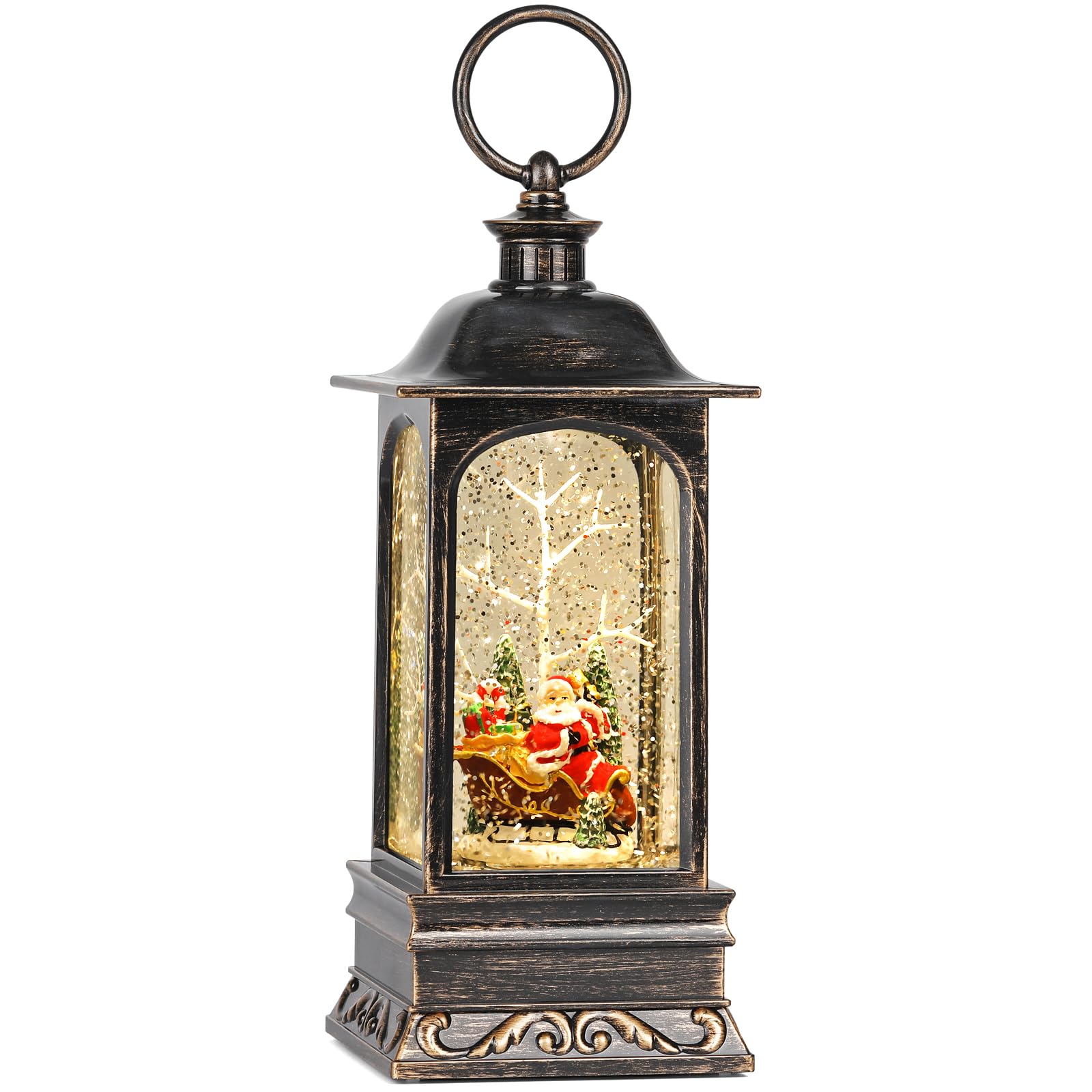 Festive Christmas Snow Globe Lantern with 6H Timer & Music - Santa & Sleigh Design for Holiday Home Decor, Party, Gift & Winter Wonderland Display