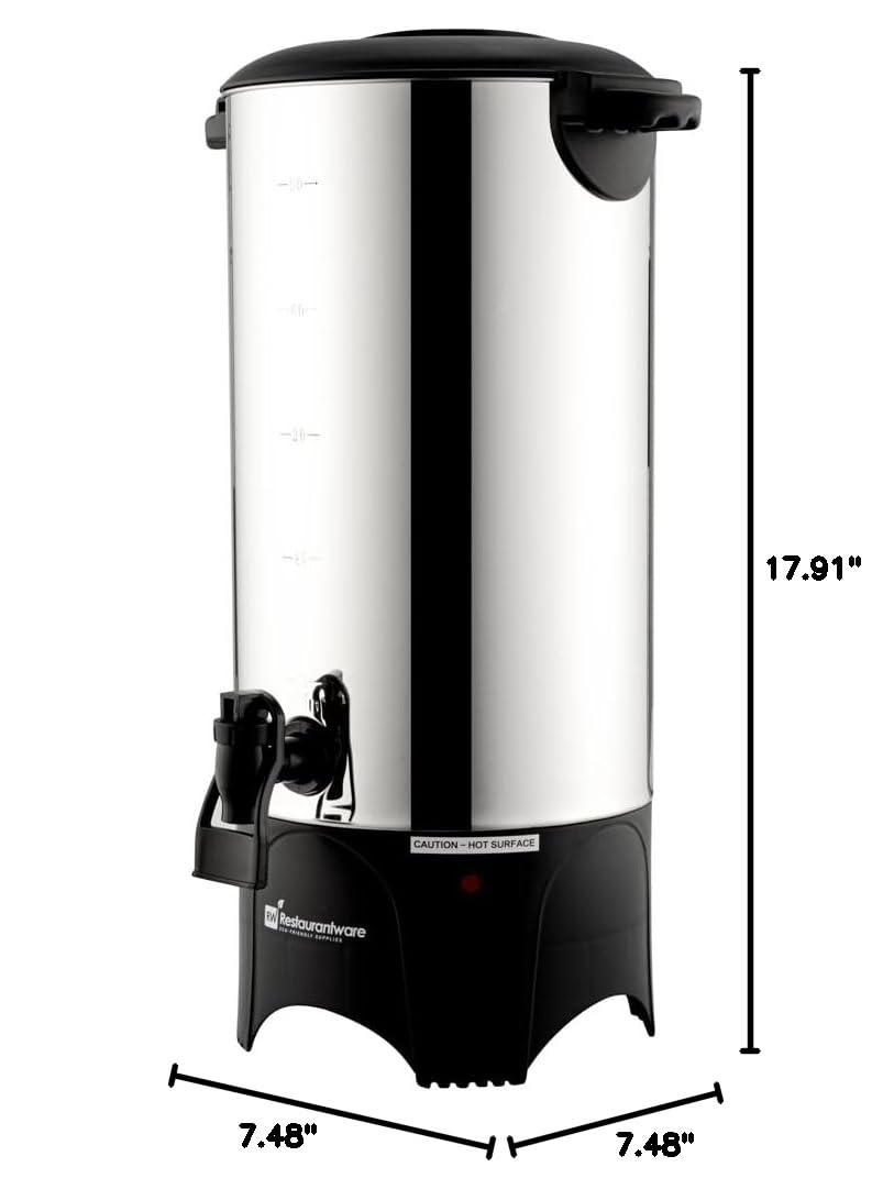 Restaurantware Restpresso 230oz (6.8L) Commercial Coffee Dispenser - Large Stainless Steel Coffee Urn with No-Drip Spigot & Sight Gauge - 120V/1000W (Serves 46 Cups) - Perfect for Restaurants, Cafes, Catering & Office Break Rooms