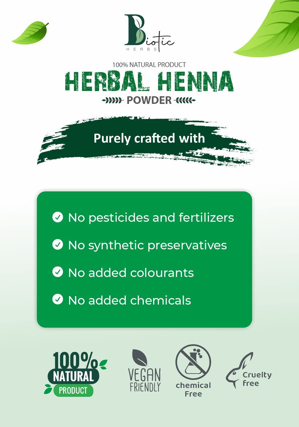 Biotic Herbs 100% Natural Organic Henna Powder for Hair Color & Growth - Reddish Brown Hair Dye (100g) | Safe Chemical-Free Hair Treatment for Natural Coloring, Conditioning & Styling at Home