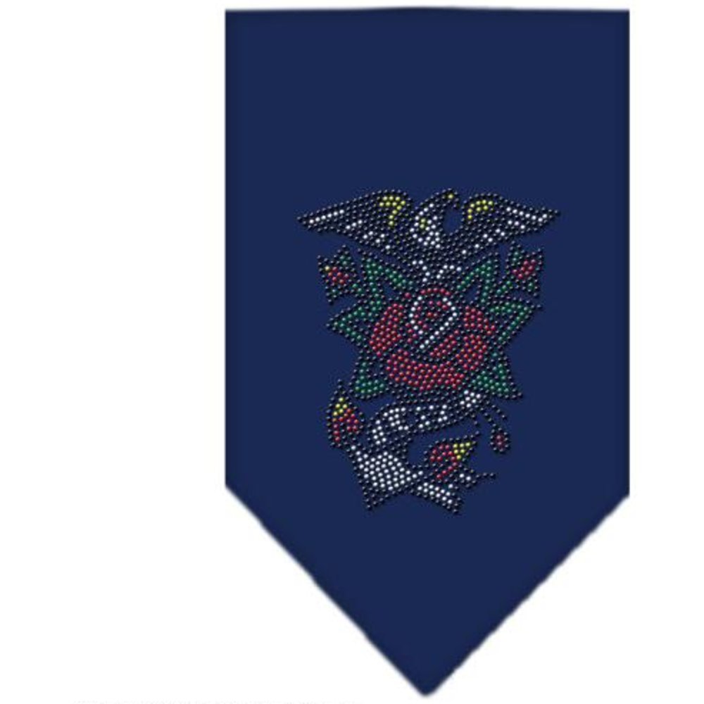 Rhinestone Dog Bandana for Pets - Navy Blue Large Size with Eagle Rose Design - Perfect for Holidays, Parties, and Special Occasions