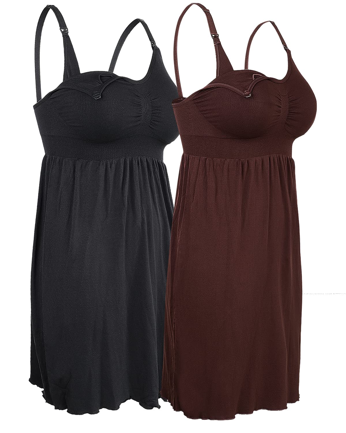 iloveSIA Plus Size Maternity Dress - Sleeveless Nursing Gown with Built-in Bra (XL-3XL) | Comfortable Pregnancy Nightgown for Breastfeeding & Sleeping