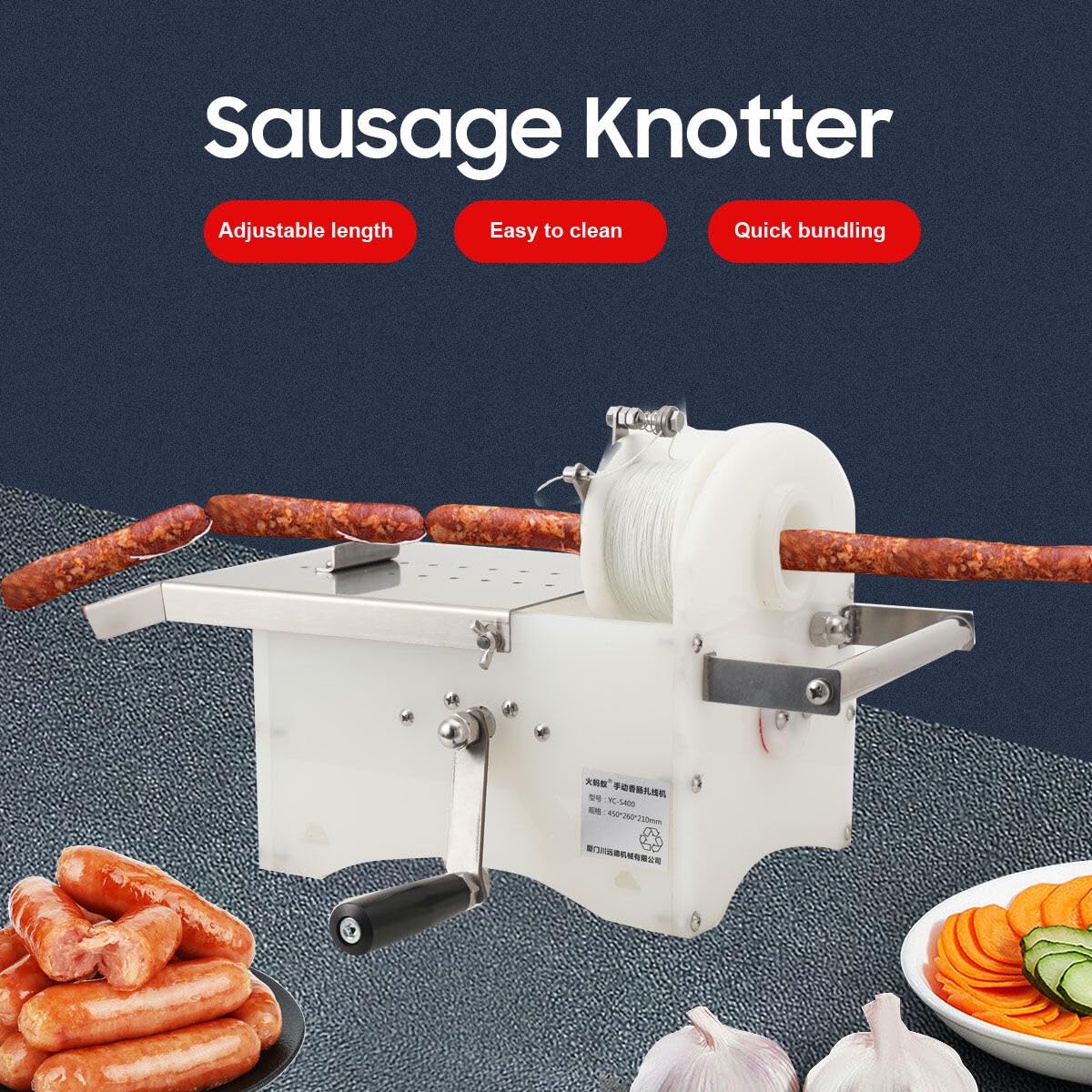 Stainless Steel Manual Sausage Stuffer & Linker Machine - 0-42mm Sausage Diameter | Sausage Making & Knotting Tool for Home Kitchen & Commercial Use | Perfect for Homemade Sausages, Bratwurst & Breakfast Links
