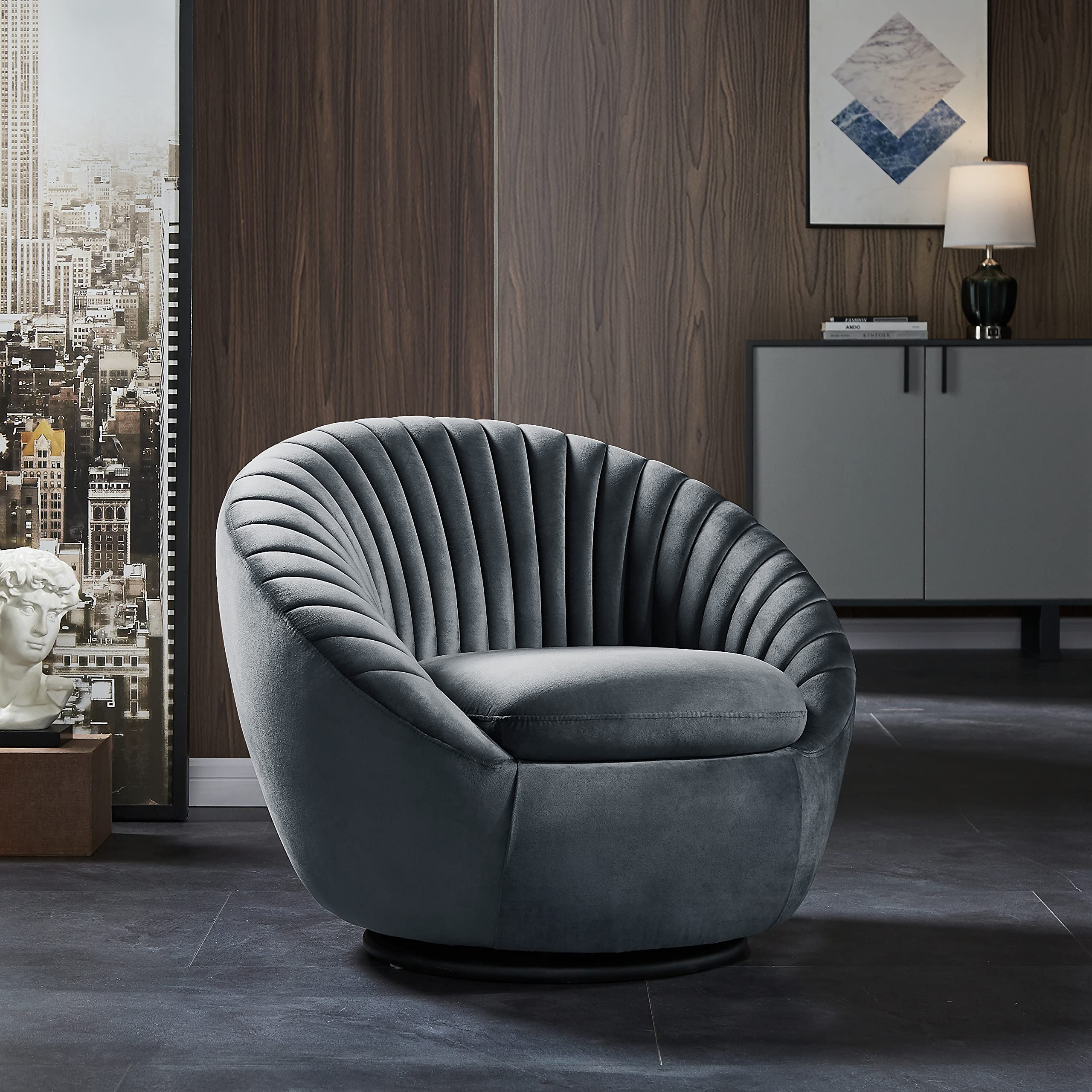 Modern 360° Swivel Accent Chair with Armrest - Blue Velvet Upholstered Lounge Chair for Living Room, Bedroom, Office & Hotel (34 Inch) | Stylish Rotatable Single Sofa for Relaxing, Reading & Entertaining Guests