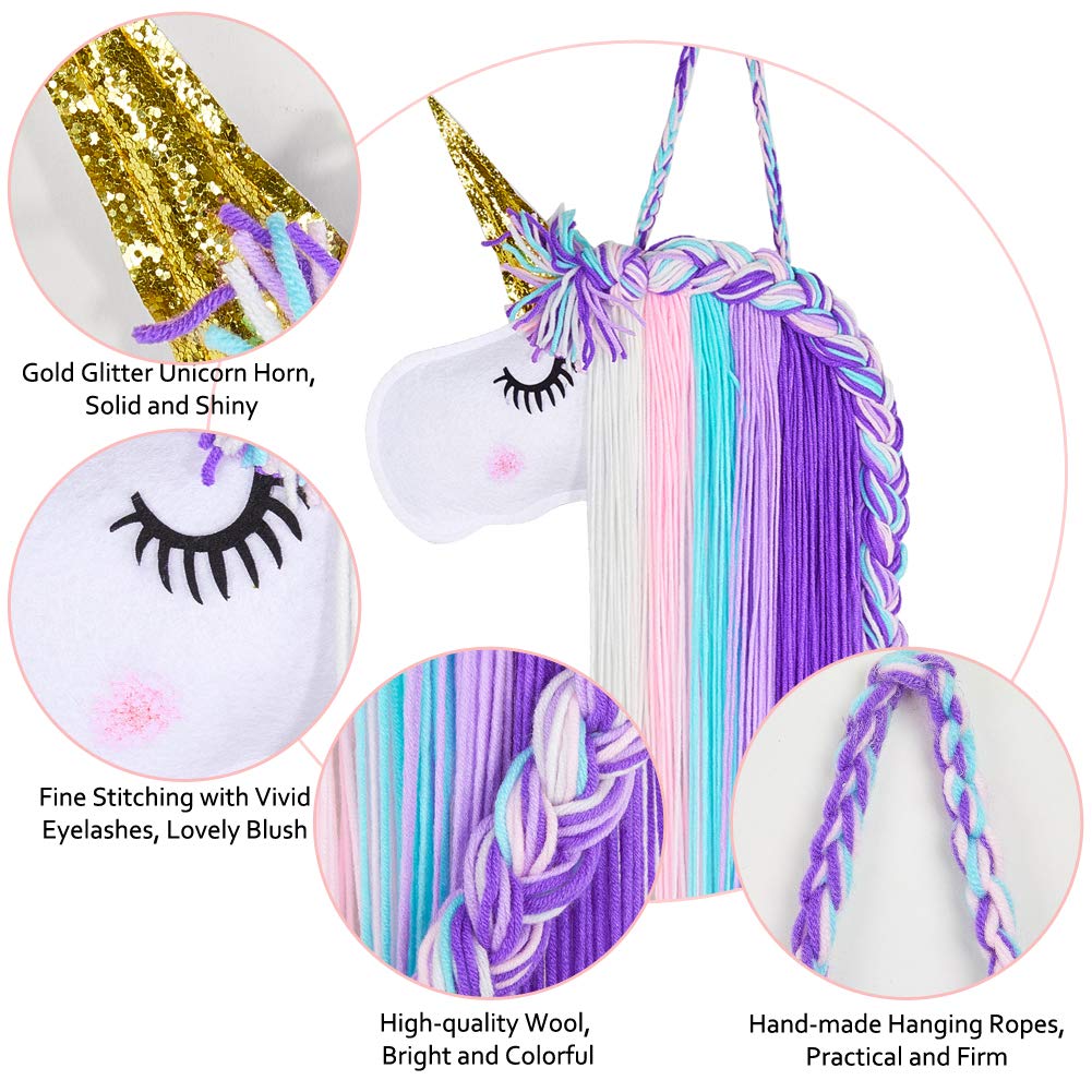 Beinou Unicorn Hair Clips Holder with Rainbow Tassels - Pink Yarn Hair Bow Organizer & Shy Unicorn Headband - Perfect for Girls' Room Decor and Unicorn Theme Party Supplies