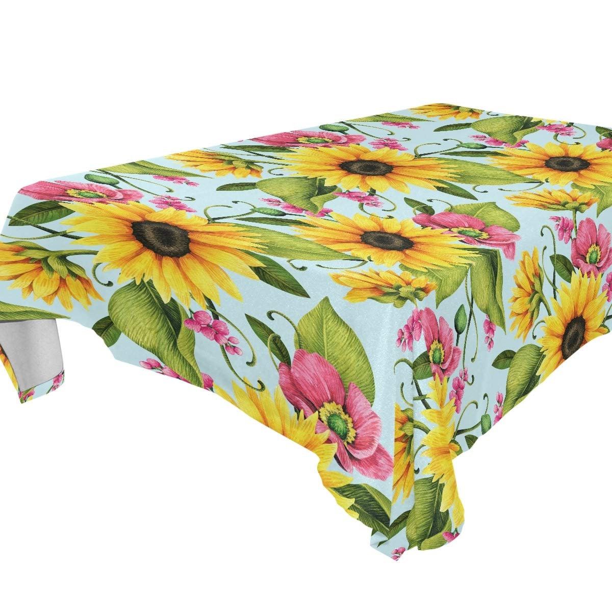 Sunflower Poppy Leaf Tablecloth 60x120 Inch Rectangle Table Cover - Waterproof Washable Table Protector for Outdoor Wedding Party Dining Room Decor