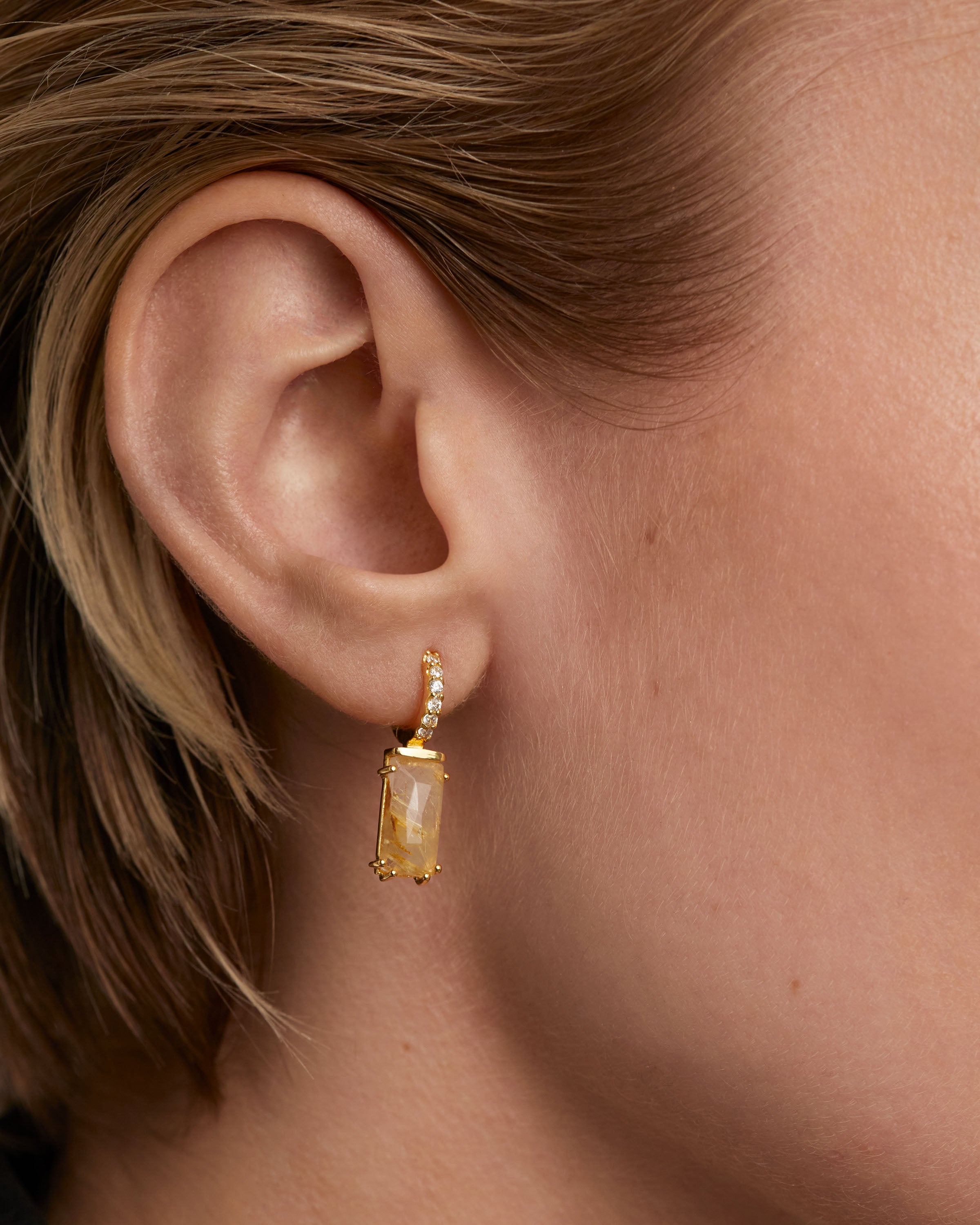Kaori Rutilated Quartz Single Earring - Elegant Handmade Jewelry for Women | Perfect for Weddings, Parties & Special Occasions