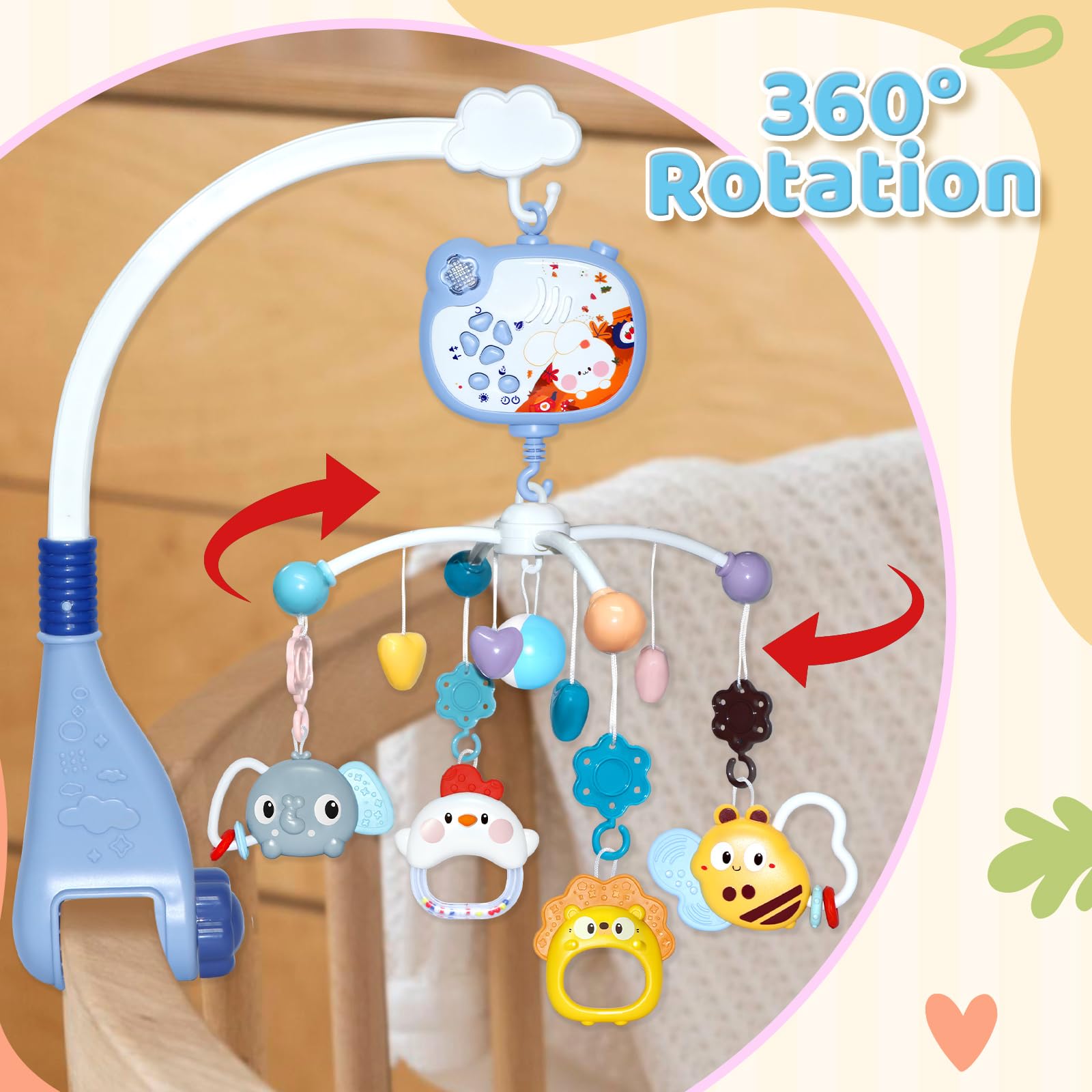 Baby Crib Mobile with Music, Night Lights, Rotation & Remote Control - Projection Crib Toys for Newborns, Infants, Boys & Girls - Perfect for Nursery Decor & Bedtime Soothing (Blue)
