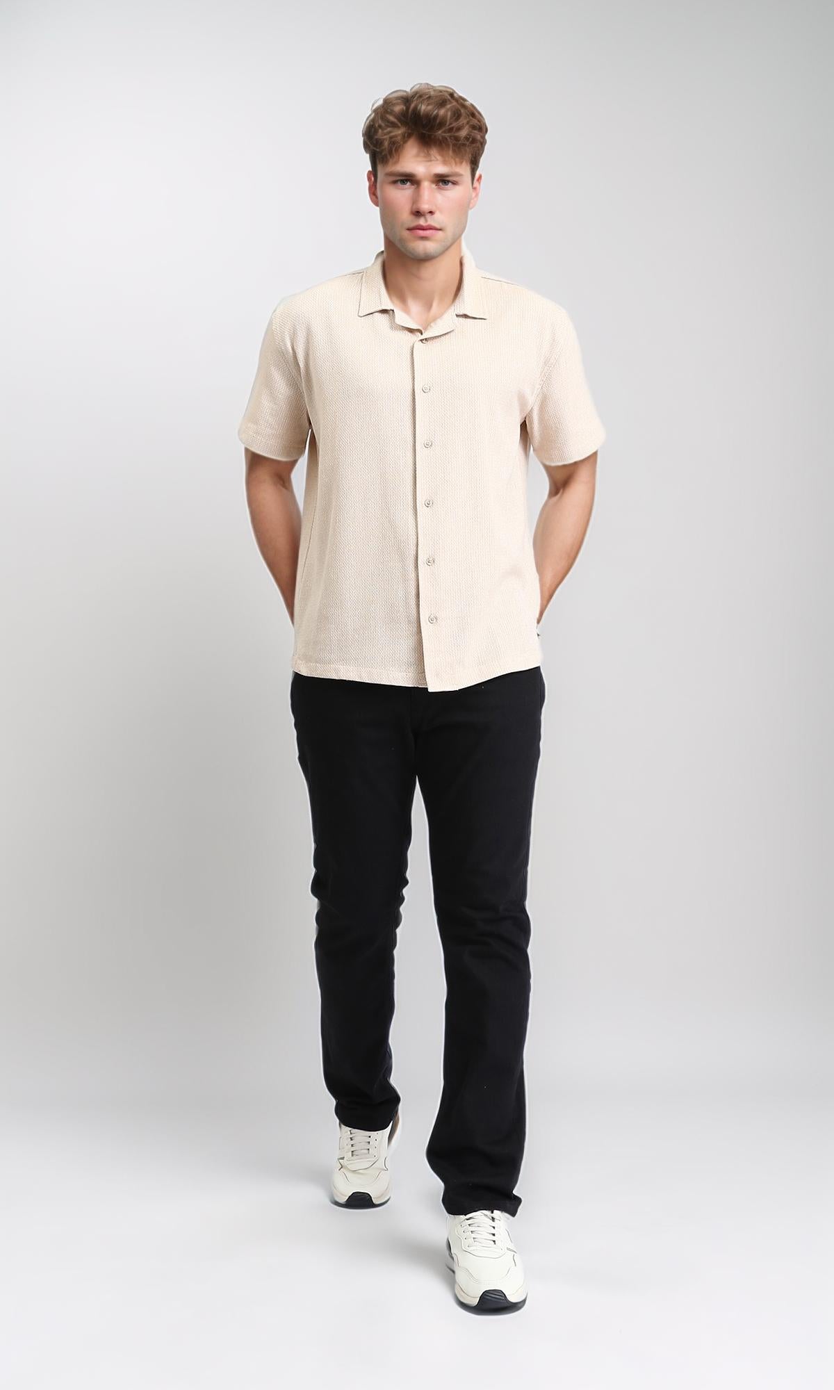 Classic Collar Short Sleeve Shirt for Men - Beige Casual Button Down Shirt | Office Wear, Summer Outfits & Smart Casual Style