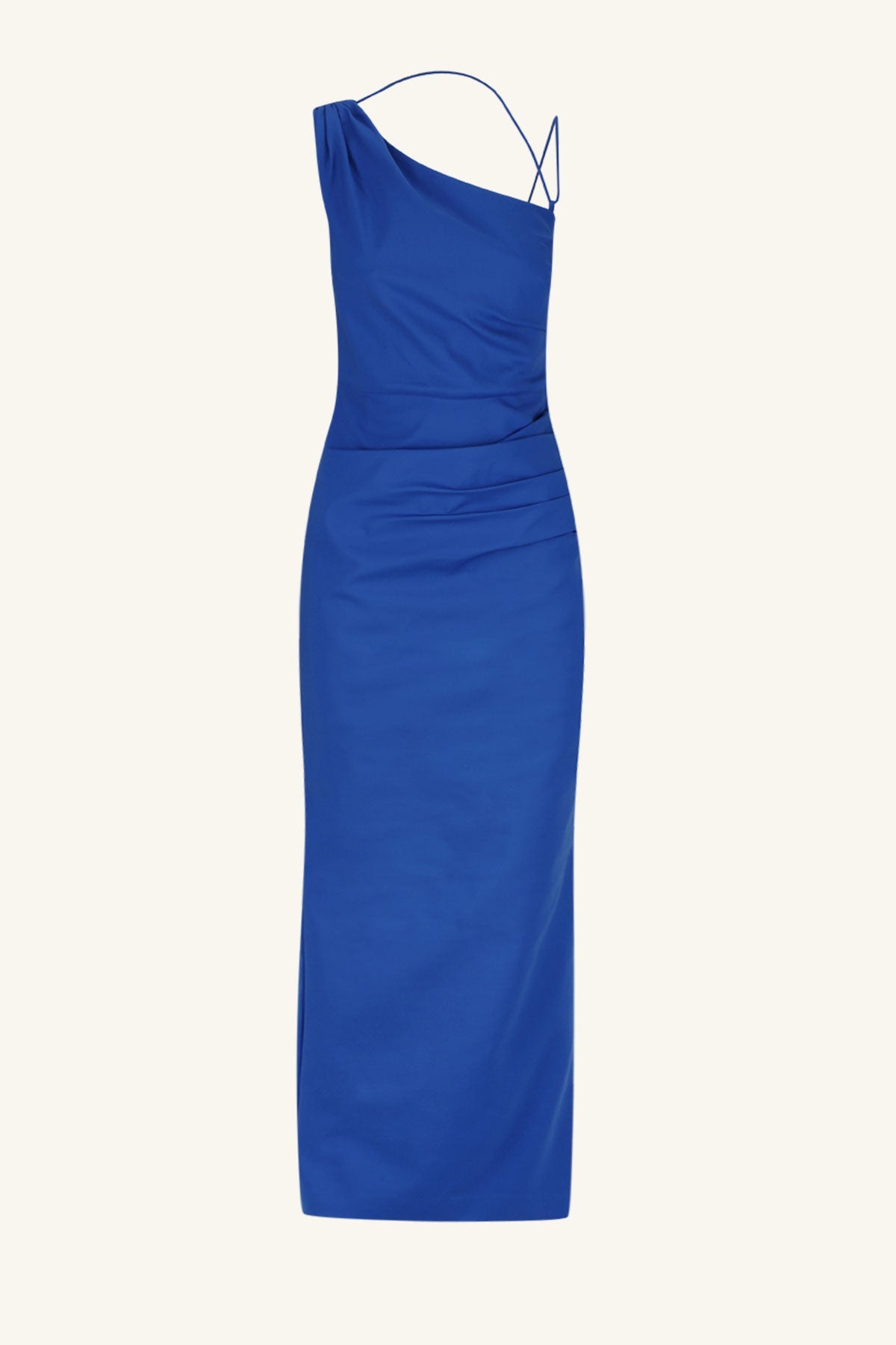 LANI Asymmetrical Gathered Maxi Dress in Azure Blue - Elegant Boho Beach Wedding Dress for Summer Vacations & Date Nights