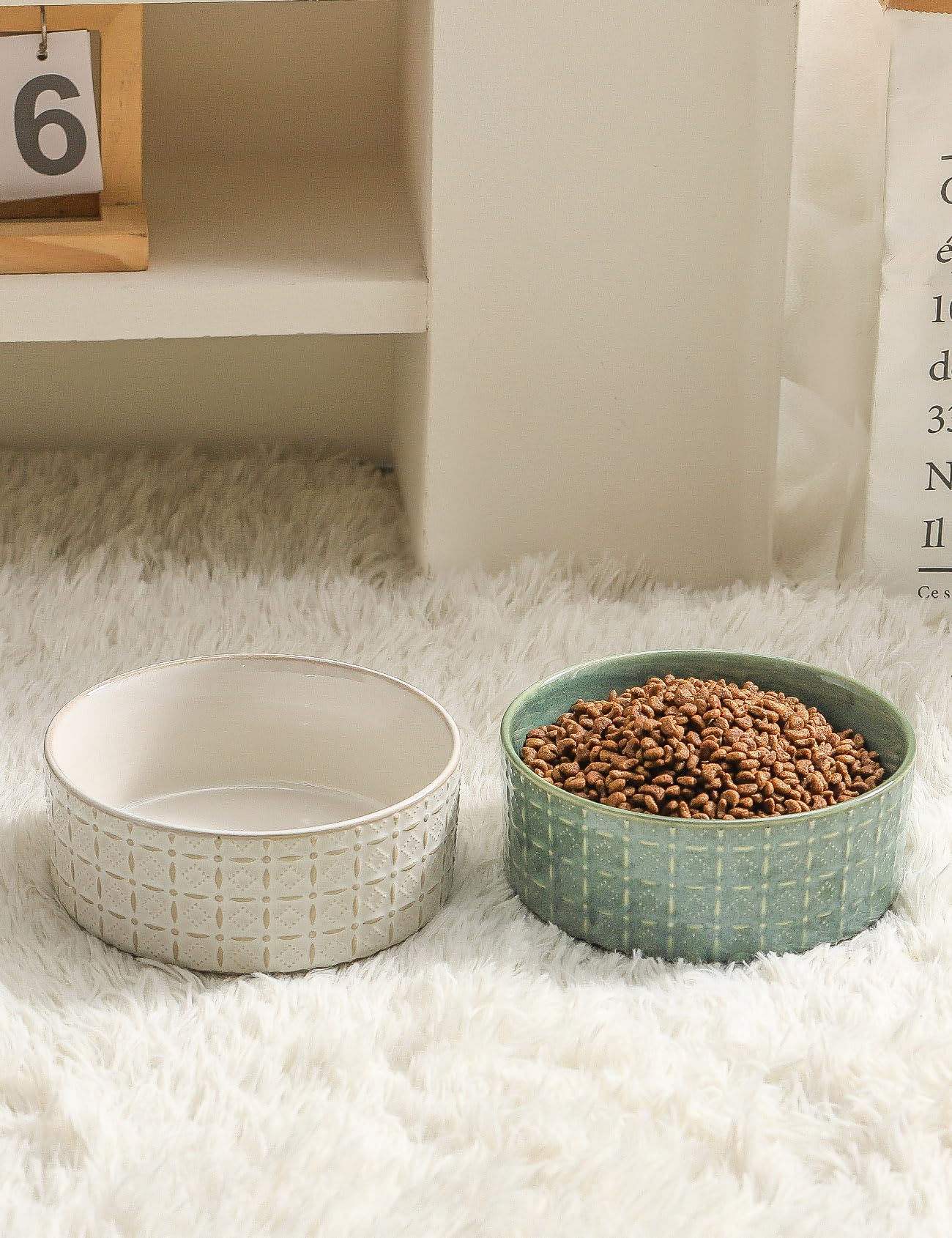 Ceramic Dog Bowl Set - 6.5 Inch Pet Food & Water Dish for Small & Medium Dogs - Non-Slip Puppy Feeding Bowl in Green - Perfect for Home, Travel & Outdoor Use