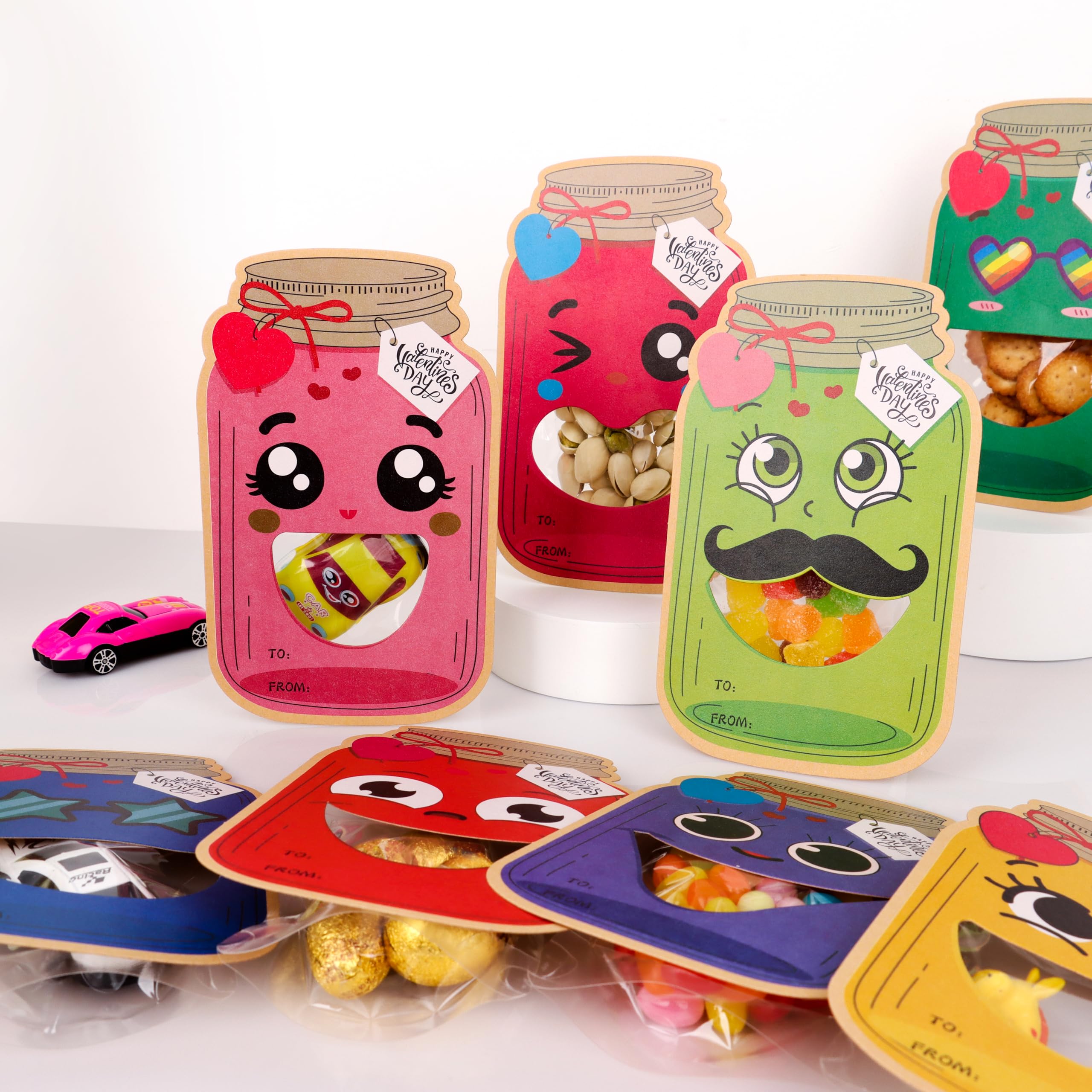 48 Pack Valentine's Day Cards for Kids - Mason Jar Themed Classroom Exchange Cards with Treat Bags for Boys, Girls, Toddlers & Friends | School Party Supplies, Classroom Prizes, Gift Exchange (Candy Not Included) | Perfect for Valentine's Classroom Activities, School Parties & Kids' Gift Giving