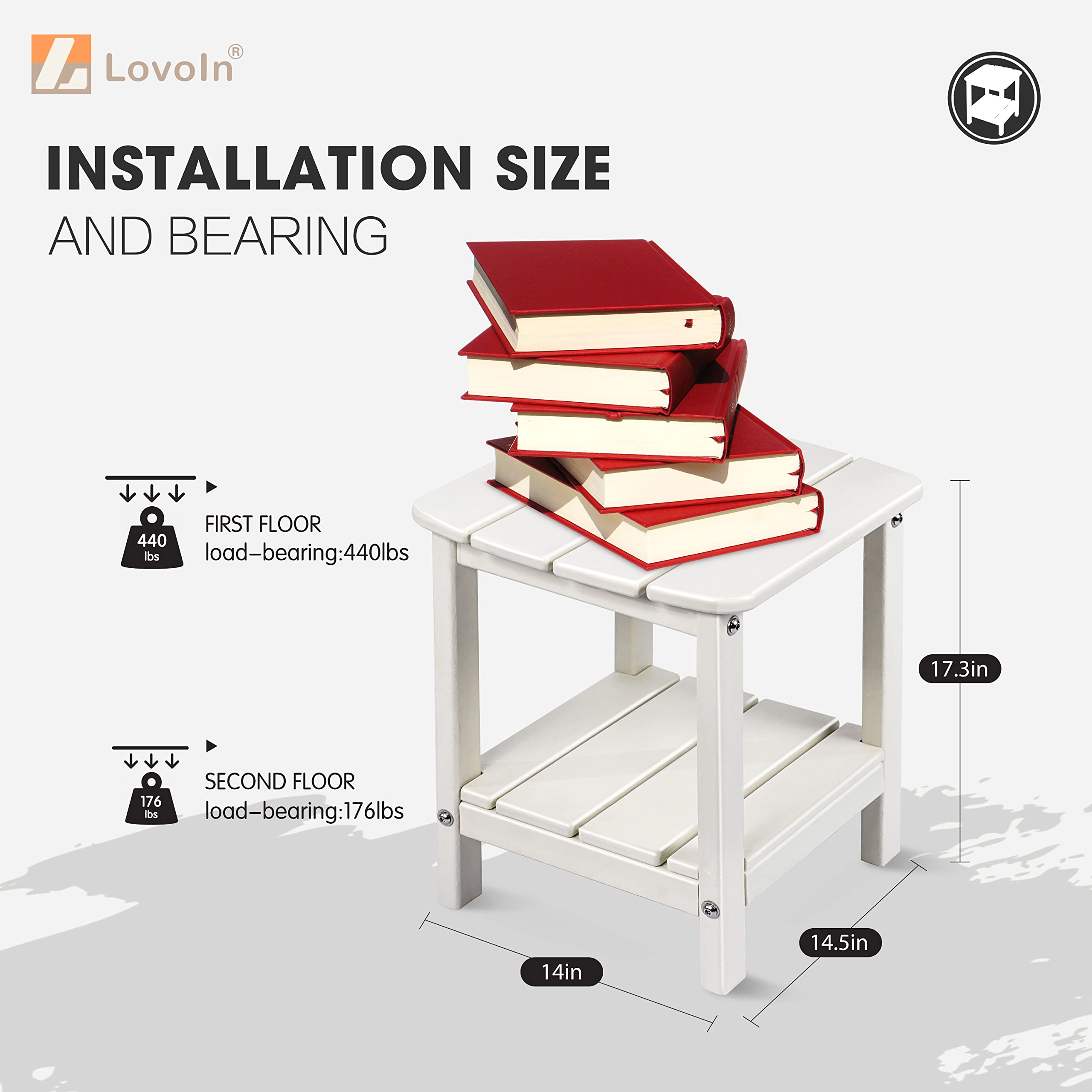 LovoIn Adirondack Outdoor Side Table - Weather Resistant HDPE Poly Lumber End Table for Patio, Poolside & Indoor Use - Low Maintenance Off-White Furniture for Relaxing in Your Garden or by the Pool