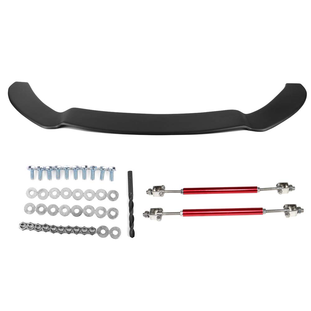 IKON MOTORSPORTS Front Splitter Lip & Rods for 2013-2014 Ford Focus ST | Matte Black Polypropylene Replacement Body Kit | Air Dam Chin Bumper Spoiler with Red Rods | Aggressive Street Style & Track Performance Upgrade