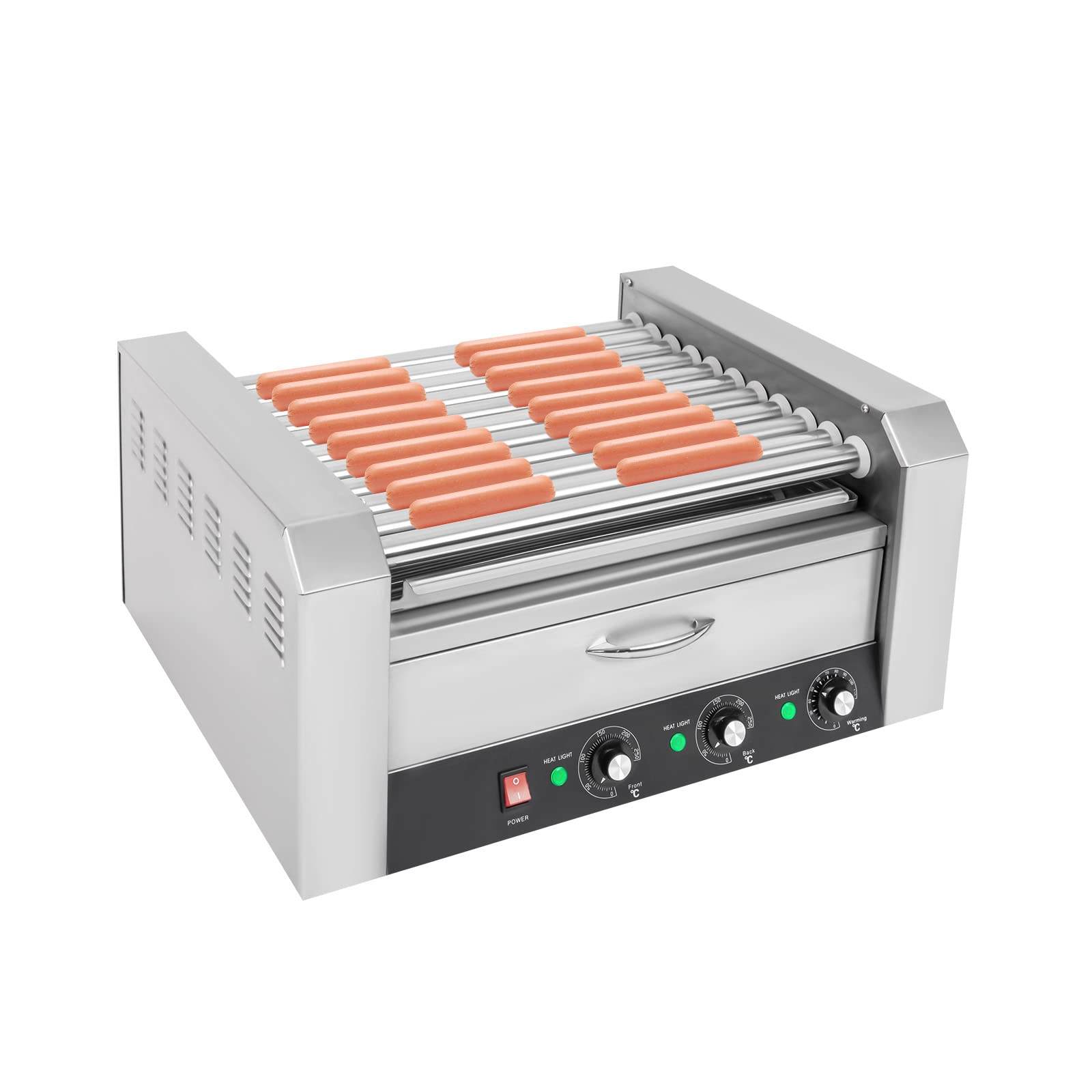 Commercial Hot Dog Machine with Bun Warmer - 30 Hot Dog Roller Grill Cooker 1560W for Shop, Snack Bar, Restaurant, Food Truck & Outdoor Events - Perfect for Fast Food Service, Carnivals & Concession Stands