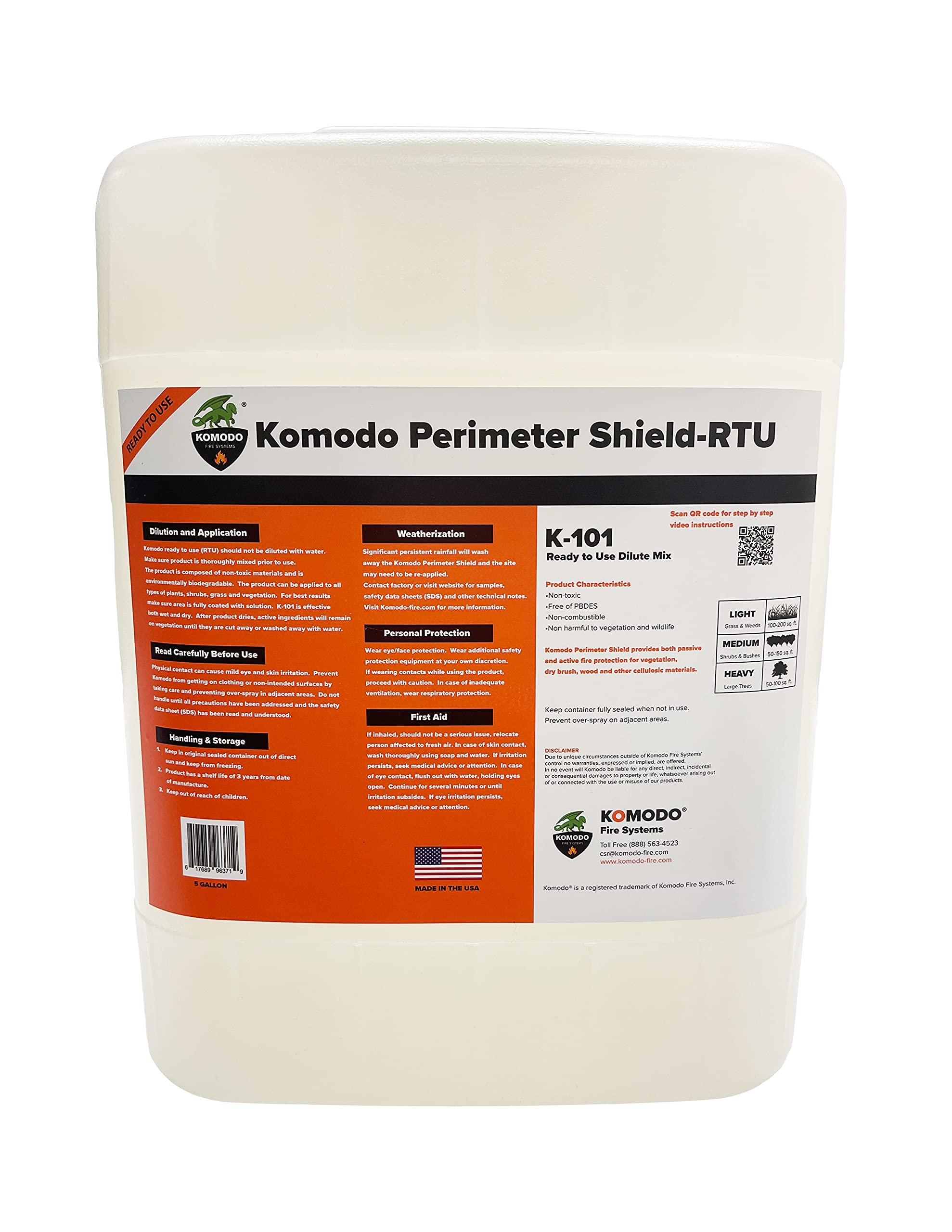 Komodo Home Fire Prevention - 5 Gallons Pre-Mixed Advanced Wildfire Protection, Ready-to-Use Defensible Space Fire Retardant - Made in USA - Protect Your Home from Wildfires with Easy Application for Yards, Gardens, and Property Perimeters