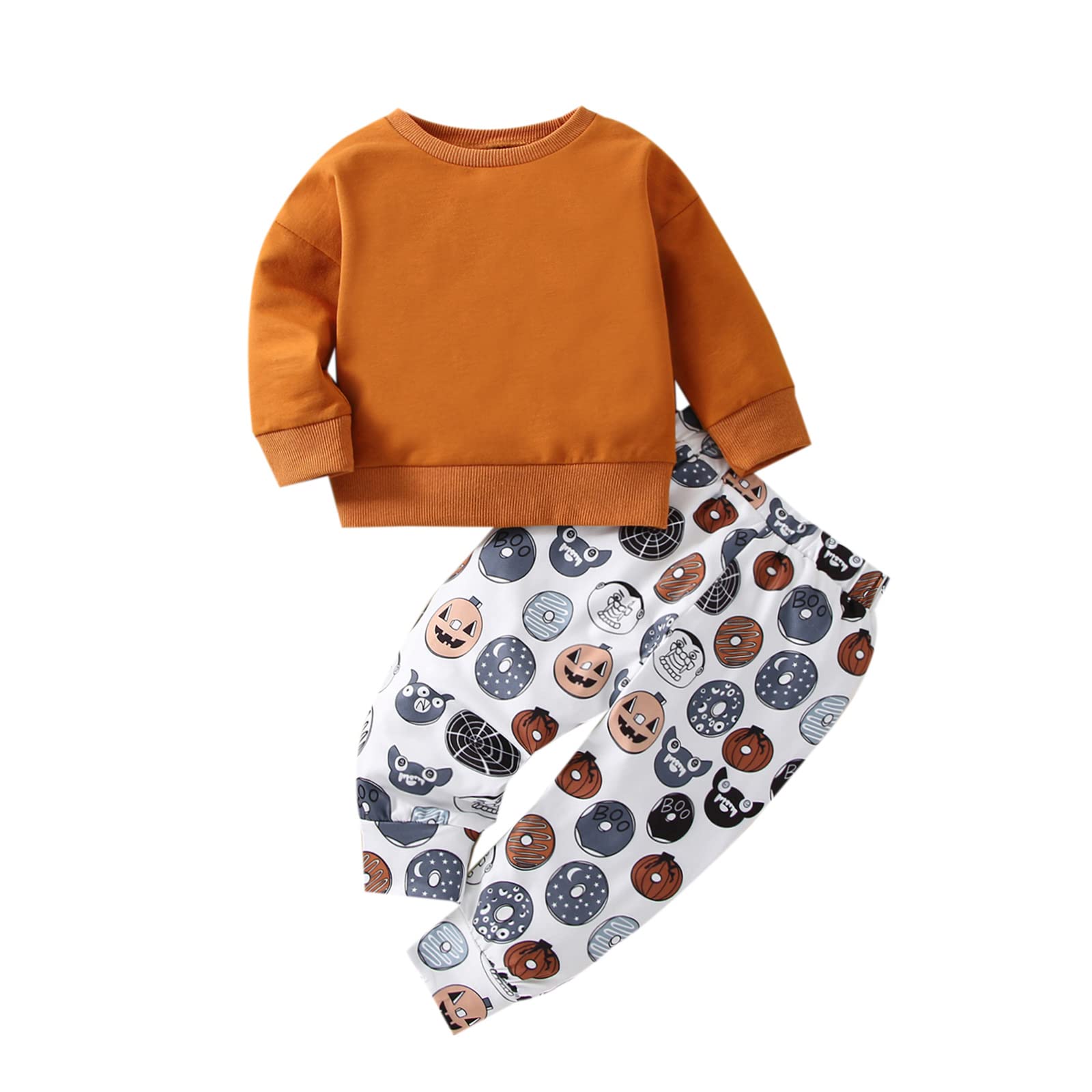 Baby Boy & Girl Halloween Outfit - Pumpkin Print Long Sleeve Sweatshirt & Casual Pants Set for Newborn Toddlers | Fall Winter Warm Clothes for Trick-or-Treating & Family Photos