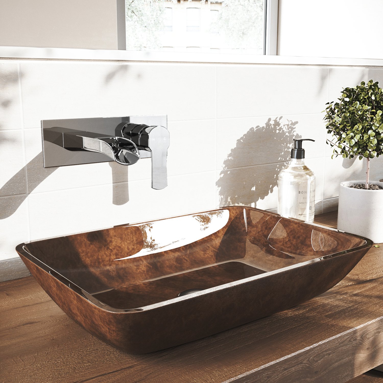 VIGO Cornelius Single Handle Wall Mount Bathroom Faucet in Chrome - VG05004CH | Modern Waterfall Spout Design for Bathroom Sink | Perfect for Small Spaces, Powder Rooms & Vanities