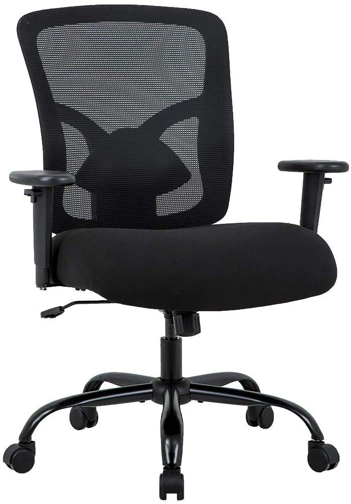 Big and Tall 400LBS Office Chair - Heavy Duty Ergonomic Mesh Computer Chair with Lumbar Support, Wide Seat & Adjustable Arms - High Back Executive Desk Chair for Home Office, Rolling Swivel Task Chair (Black) - Perfect for Long Work Hours & Gaming Sessions