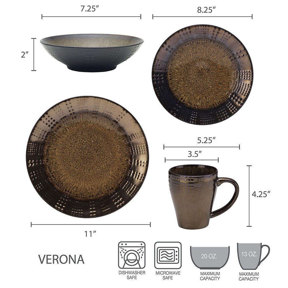 Verona 16-Piece Dinnerware Set for 4 - Porcelain Plates, Bowls & Mugs - Elegant Dinnerware for Family Meals, Dinner Parties & Holiday Entertaining