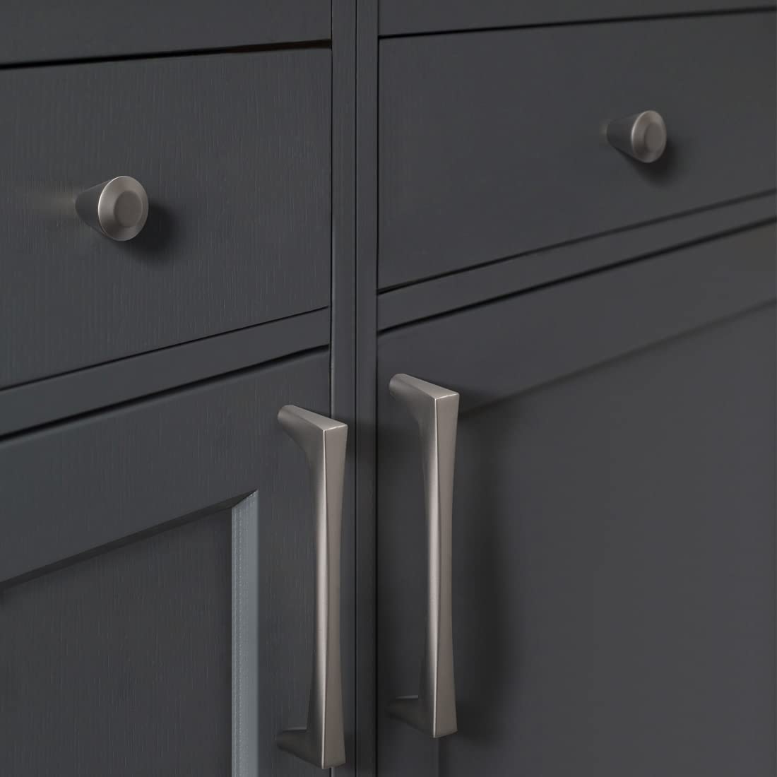10 Pack Dark Gray Solid Cabinet Pulls - 5 Inch Hole Center, Black Nickel Zinc Alloy Kitchen Drawer Handles for Furniture, Dresser, Wardrobe & Closet - Perfect for Modern Home & Office Cabinetry
