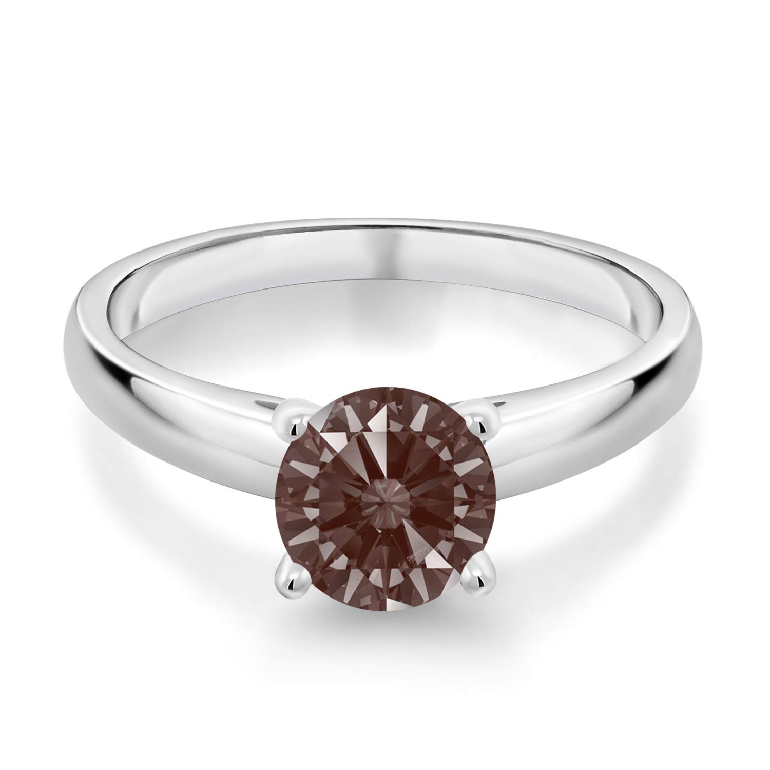 10K White Gold Solitaire Ring Set with 7mm Round Fancy Brown Zirconia - Gem Stone King | Elegant Jewelry for Weddings, Anniversaries & Special Occasions