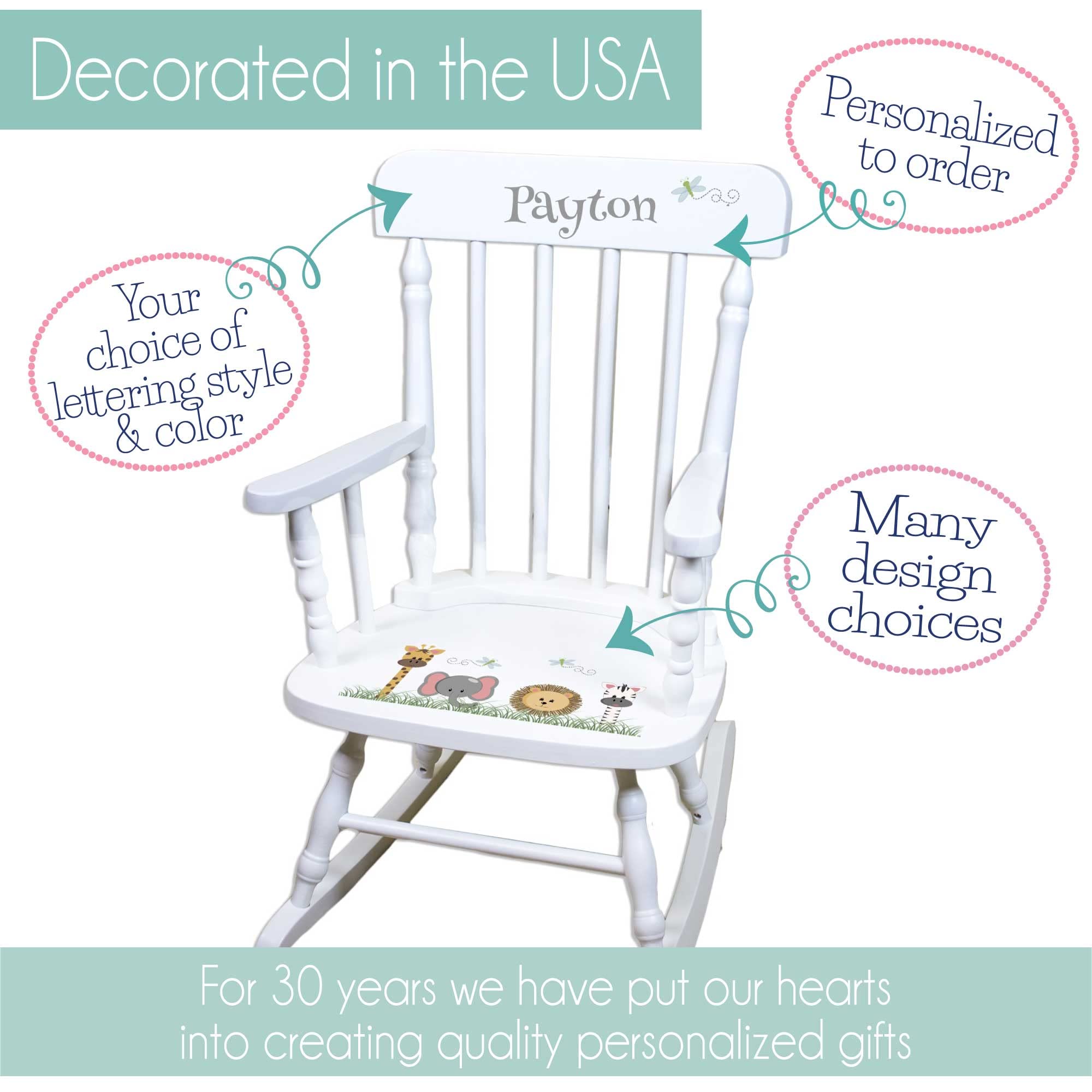 Personalized White Wood Rocking Chair for Baby Girls - Custom Toddler Gift with Pink Princess Castle Design - Perfect for Nursery Decor, Birthday Presents & Photo Shoots