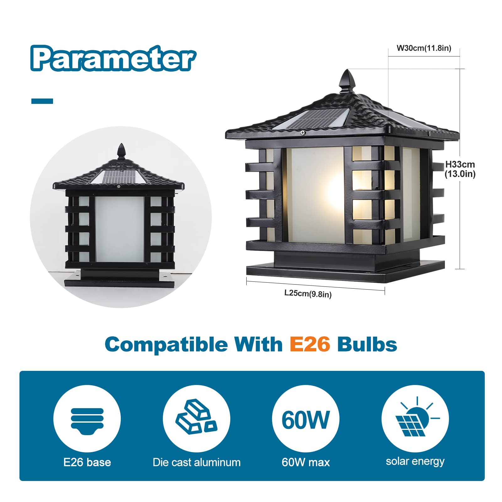 Solar Outdoor Post Lights - IP65 Waterproof Aluminum Pillar Lights with Remote Control for Fence, Deck & Patio | Durable Courtyard Column Lighting for Garden, Pathway & Driveway Decoration