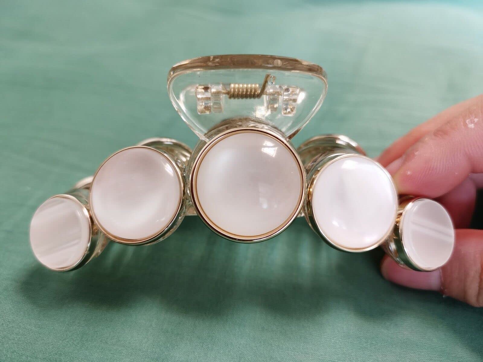 BAKEFY Large Pearl Hair Claw Clip - Non-Slip Acrylic Hair Barrettes for Women & Girls - Strong Hold Jaw Clamp for Thick Hair - Elegant Hair Accessories for Parties, Weddings & Everyday Styling
