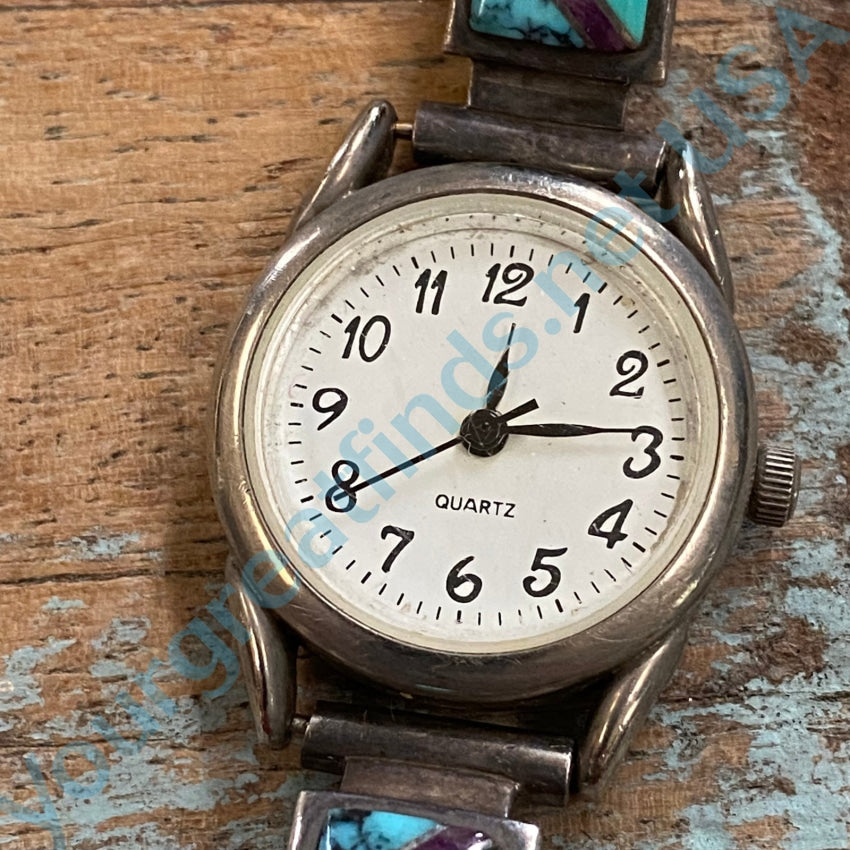 Vintage Navajo Sterling Silver Watch Band with Channel Inlay by Earl Plummer - Handcrafted Jewelry for Men & Women, Perfect for Western & Boho Fashion