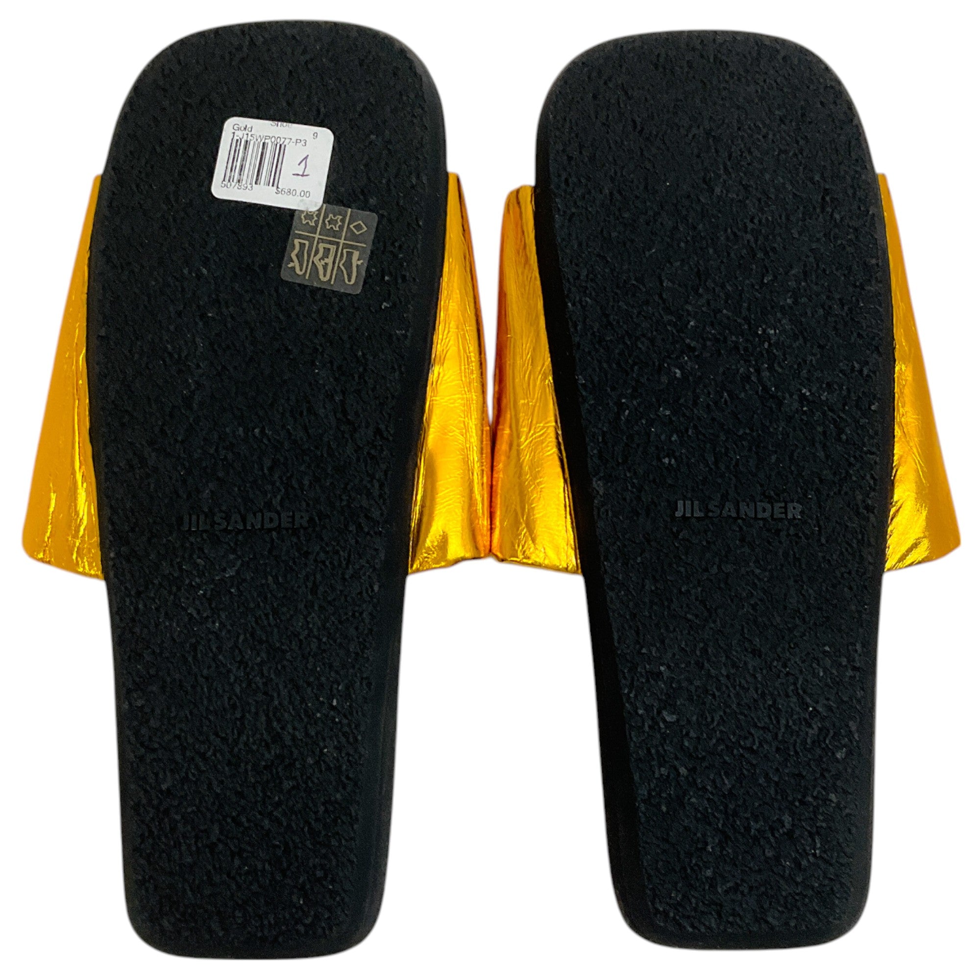 Jil Sander Women's Ruched Gold Lame Slide Sandals - Luxury Designer Summer Slides for Beach, Pool, and Casual Outings