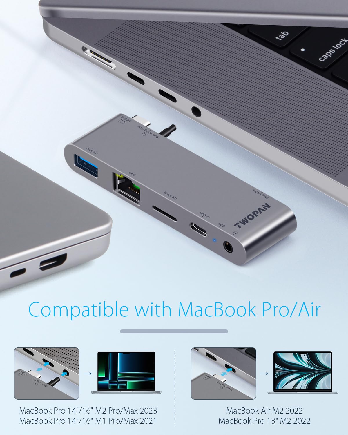 MacBook Pro M2 Pro/Max 14/16 inch USB C Hub - 5-Port Adapter for MacBook Pro M1/M2 2023-2018 & MacBook Air M2 2022 - with 1000M LAN, Micro SD Card Reader, USB-C PD Charging & 3.5mm Audio Jack - Perfect for Office Work, Gaming & Content Creation