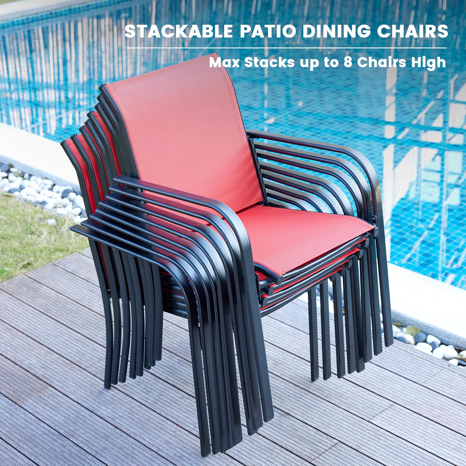 VICLLAX 4-Piece Stackable Patio Dining Chairs Set - Outdoor Metal Frame Chairs for Front Porch, Backyard, Garden & Deck - Weather-Resistant Red - Perfect for Outdoor Entertaining & Relaxation