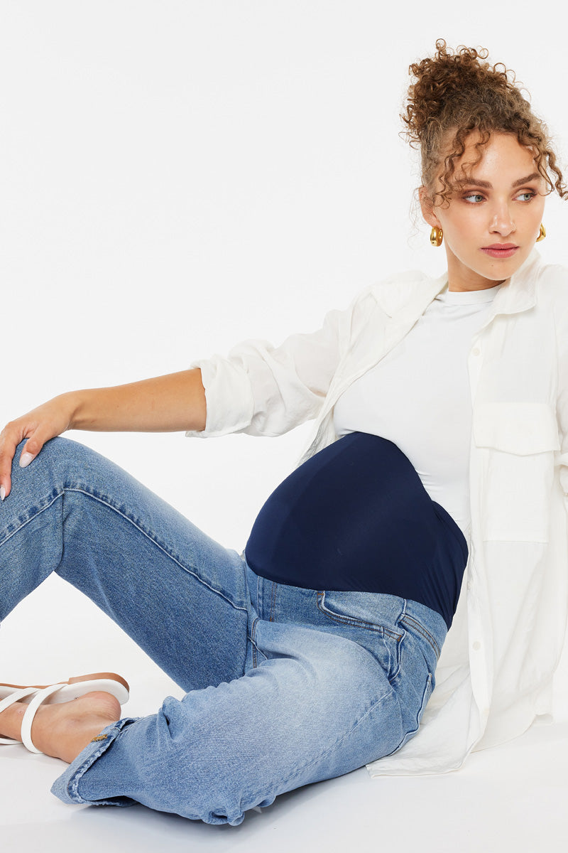 Kindra Maternity Boyfriend Jeans - Stretchy Comfortable Pregnancy Jeans for Women | Perfect for Casual Wear, Work & Everyday Outfits