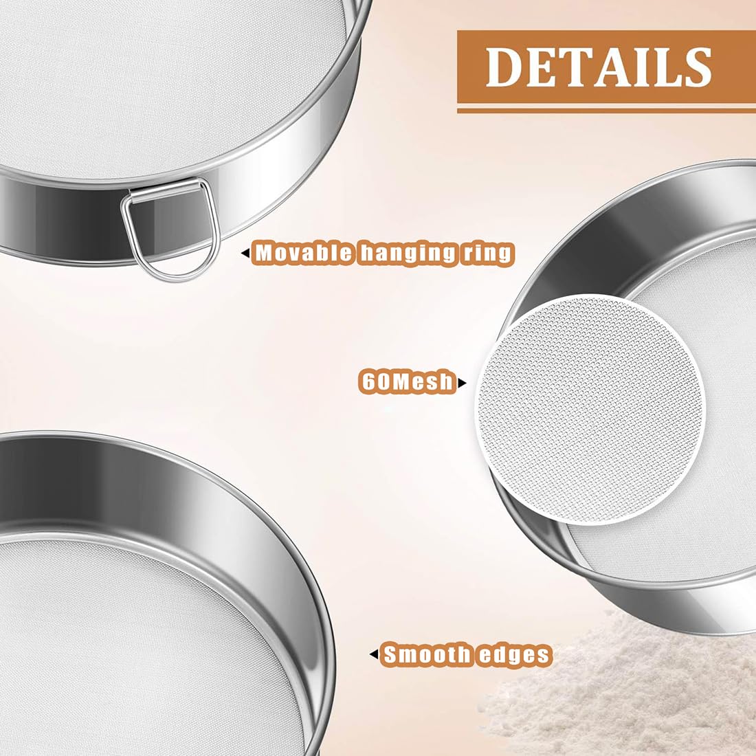 Premium 6 Inch Stainless Steel Flour Sifter - 60 Mesh Fine Sieve for Baking, Cake Making & Bread Straining | Professional Kitchen Tool for Powder Sifting & Dough Preparation | Ideal for Home Bakers & Pastry Chefs