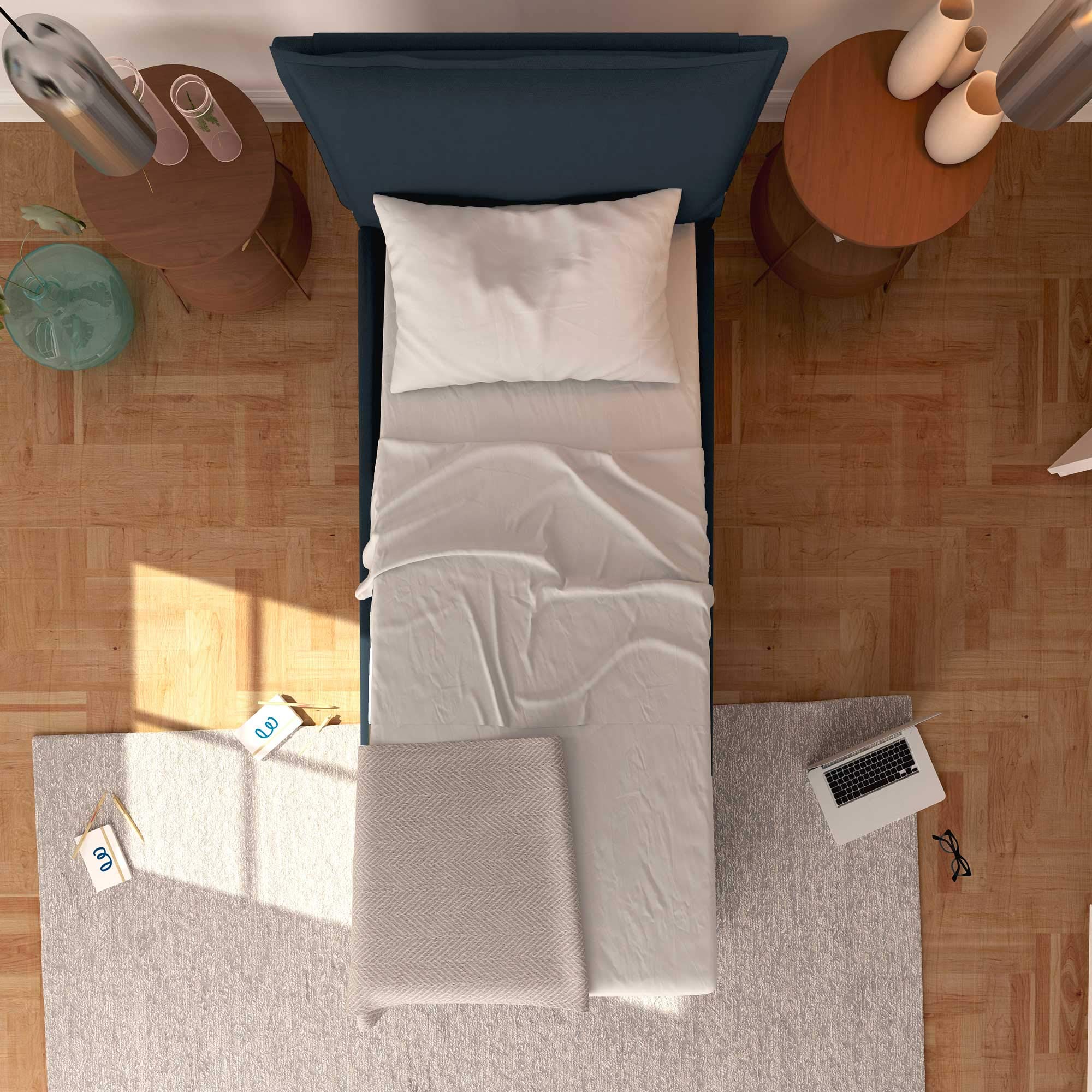 Baldiflex Single Bed with Storage, Licia Model, Synthetic Leather Upholstery, Slatted Base for Single Mattress, 90 x 190 cm, Padded Headboard, Blue Grey - Perfect for Small Bedrooms, Guest Rooms & Studio Apartments