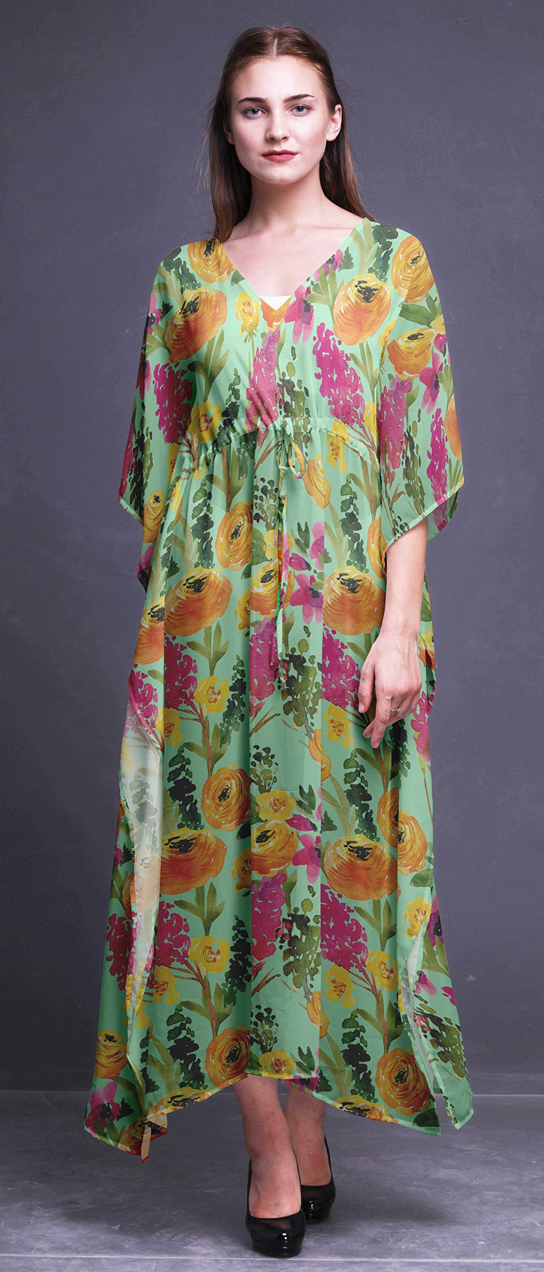 Bimba Beach Kaftan - Women's Long Maxi Dress Bikini Cover Up, Summer Kimono Style Caftan for Pool, Vacation & Boho Fashion