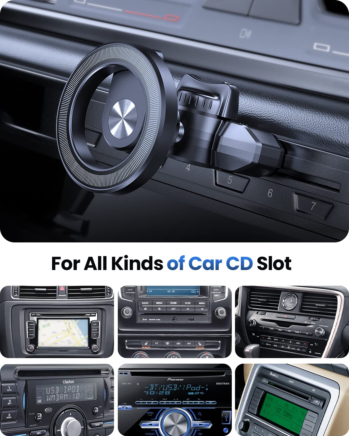 OQTIQ Magnetic Phone Holder for Car - Hollow Ring Design CD Slot Mount Compatible with iPhone 16/15/14/13 Pro Max/Mini/Plus & MagSafe Cases - Perfect for Hands-Free Driving & Navigation