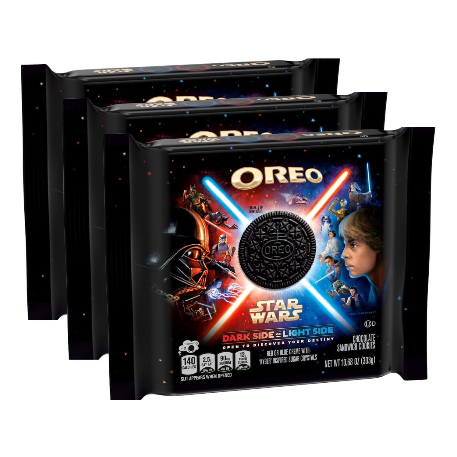 Delicious Oreo-Style Chocolate Sandwich Cookies - Light vs Dark Side Character Cookies, 10.7 oz (Pack of 3) | Perfect for Snacking, Lunchboxes & Party Treats | Shipped from Canada