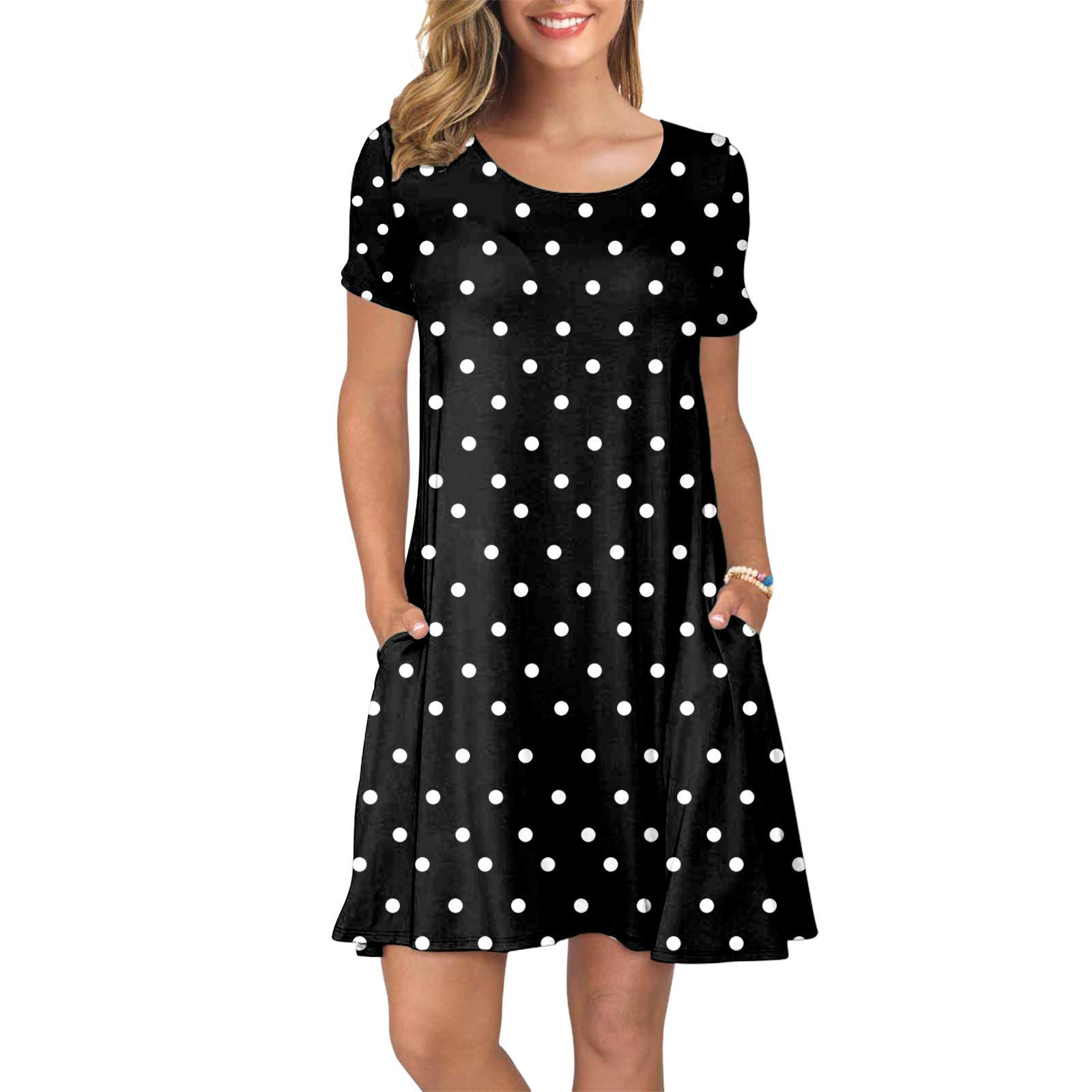 iQKA Women's Summer Shirt Dress - Sunflower Print Short Sleeve Casual Swing Tunic Top with Pockets | Perfect for Beach, Vacation & Everyday Wear