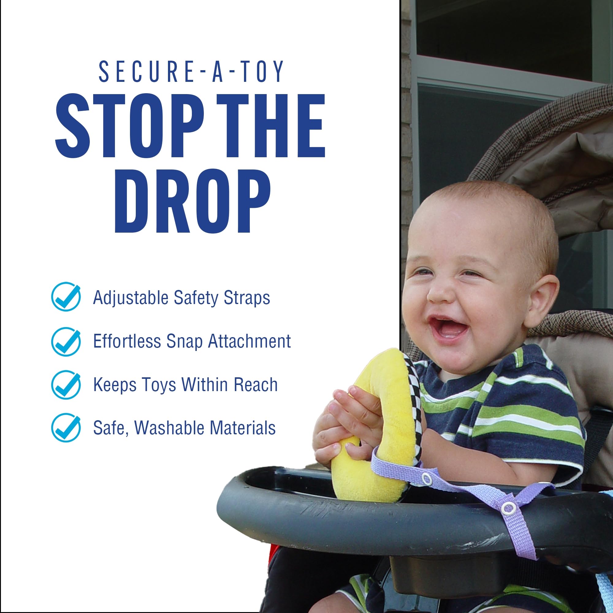 Baby Buddy Secure-a-Toy Strap - Adjustable Pacifier & Teether Holder for Strollers, Highchairs & Car Seats (2-Pack, Pink/Purple) - Keep Toys Safe On-the-Go