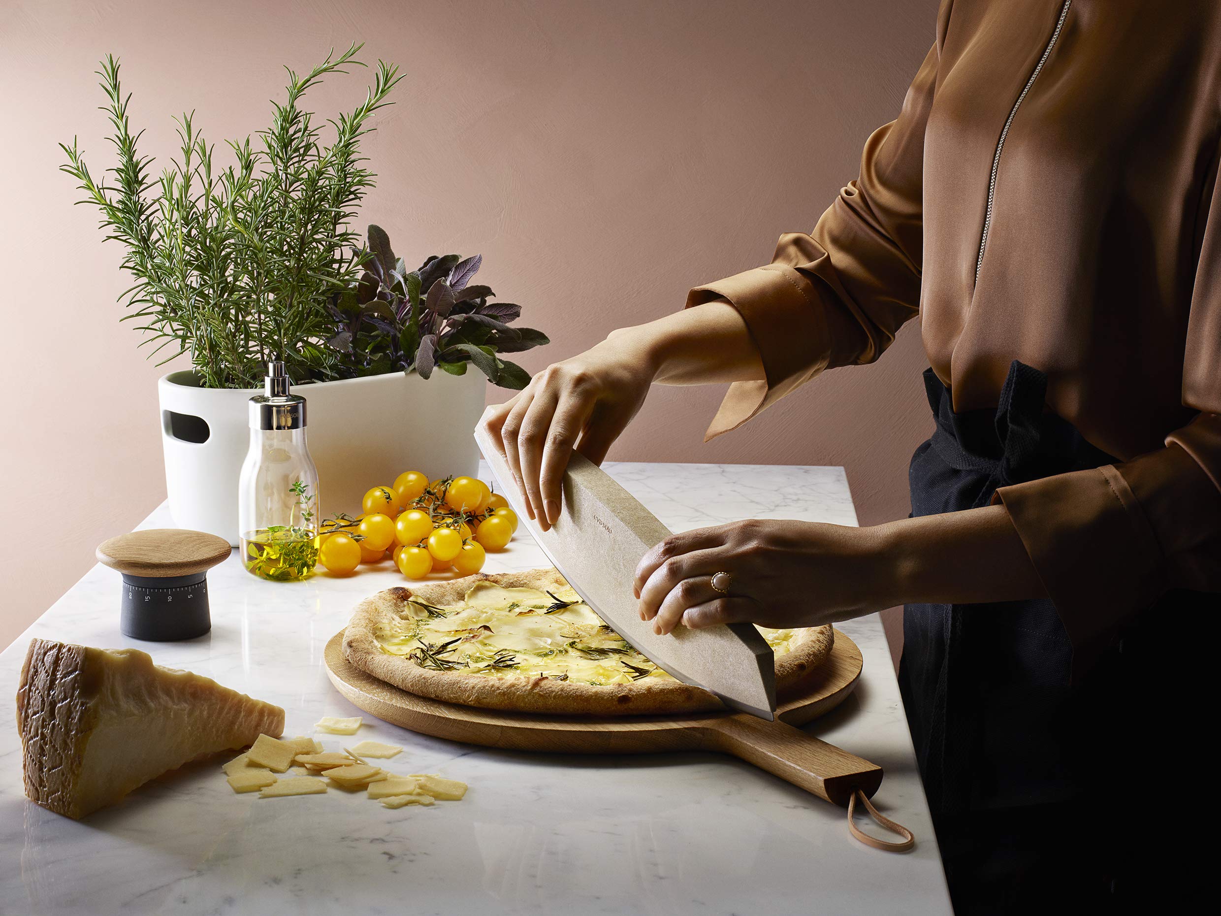 Premium Eva Solo Nordic Kitchen Pizza Knife & Herb Cutter - Stainless Steel Mezzaluna for Perfect Slicing - Ideal for Pizza, Herbs, Vegetables & Charcuterie Boards
