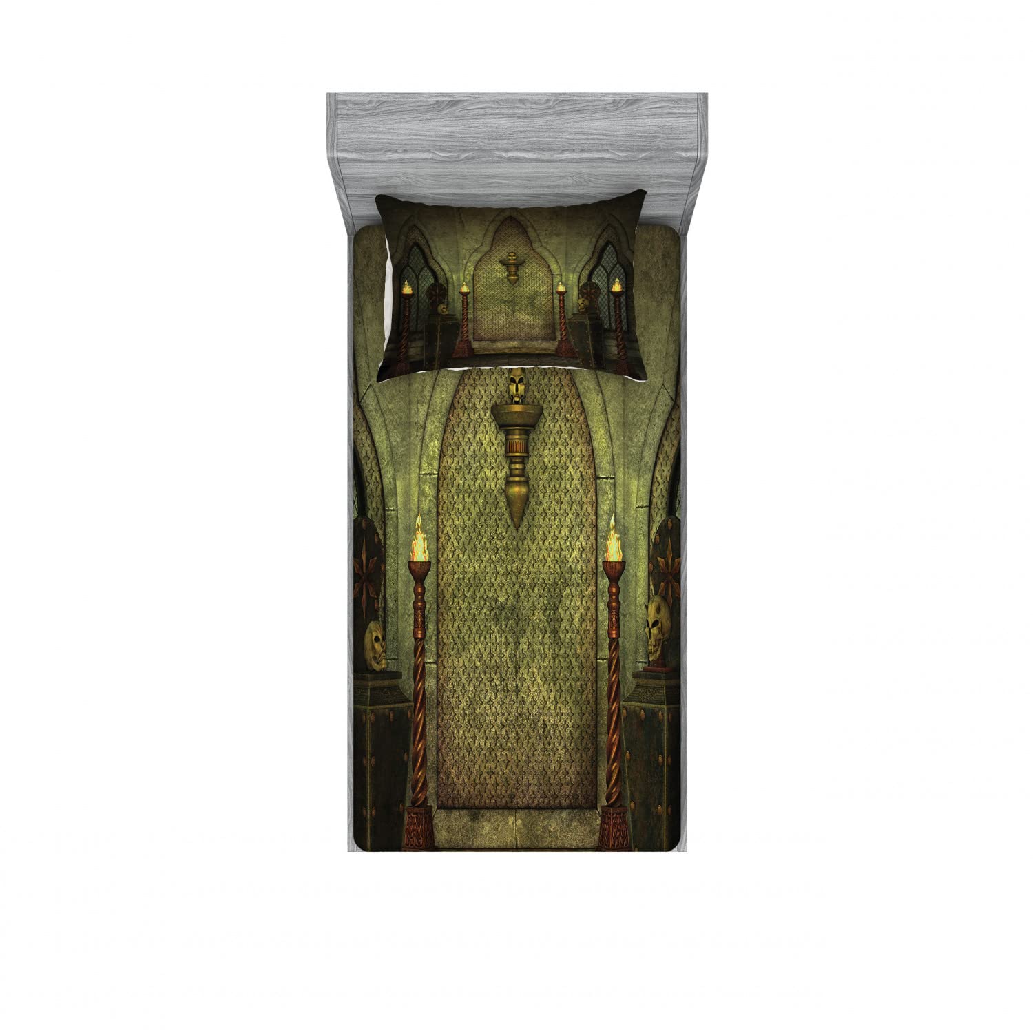 Ambesonne Gothic 2-Piece Twin XL Bedding Set - Spooky Skull Design Fitted Sheets & Pillow Shams (Brown) | Halloween Decor, Gothic Bedroom Theme, Fantasy Home Decor