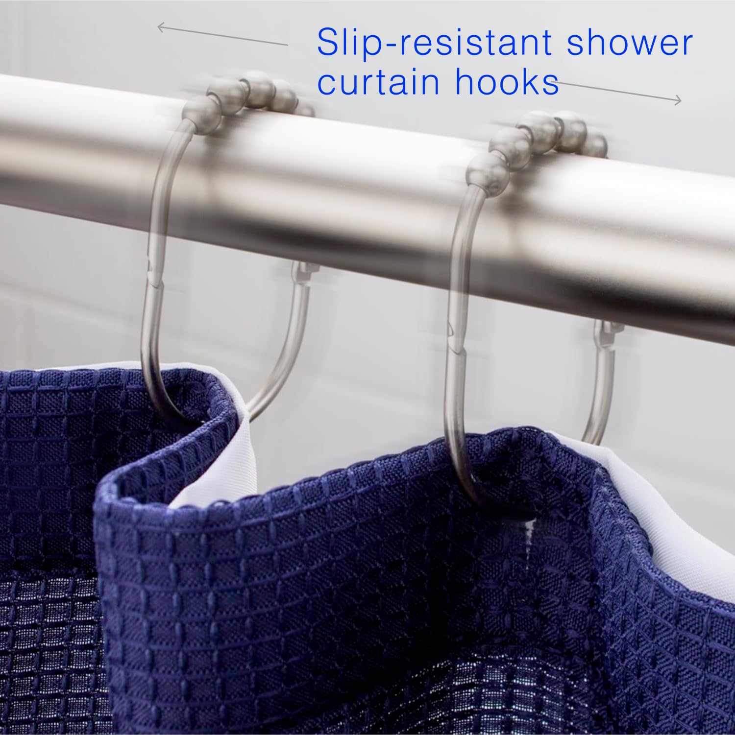 2LB Depot 12-Pack Shower Curtain Rings - Brushed Satin Nickel Finish, Rustproof Stainless Steel Hooks with Smooth Glide Rollers for Easy Opening - Perfect for Bathroom, Spa, Hotel and Home Decor Accessories