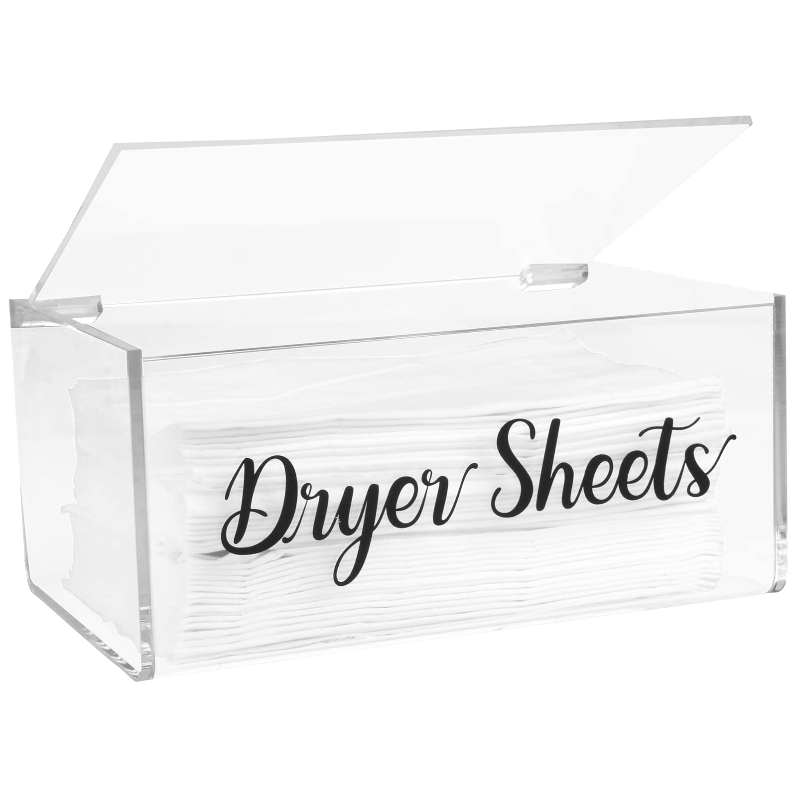 Clear Acrylic Dryer Sheet Dispenser with Hinged Lid - Laundry Sheet Holder & Organizer for Home, Laundry Room Storage - Perfect for Keeping Dryer Sheets Fresh & Organized While Decorating Your Laundry Space